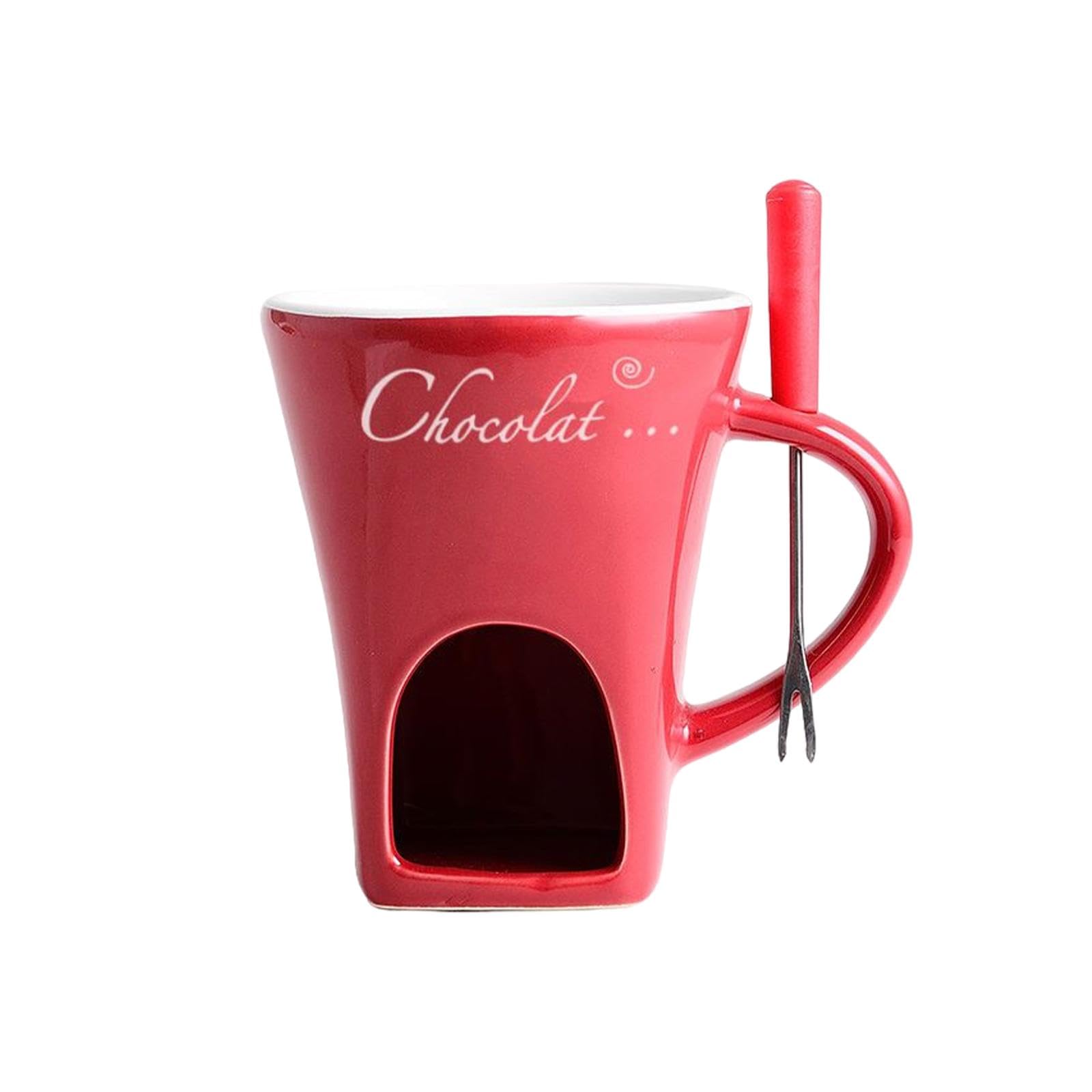 130ml Fondue Mug - Coffee Cup & Chocolate Melter Pot with Warmer for Candy, Dessert, Cooking | Perfect for Wedding, Kitchen & Party Treats (Red)