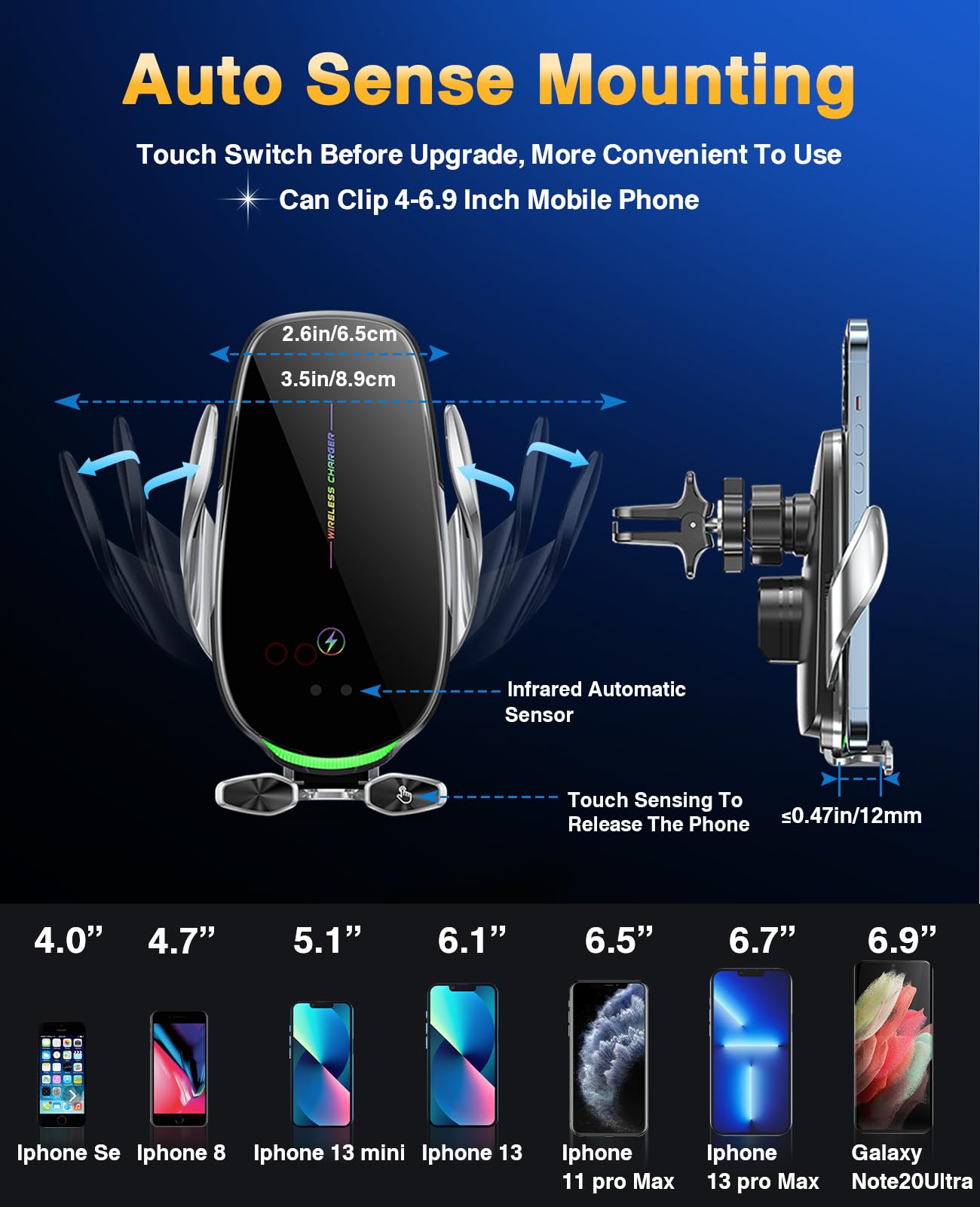 15W Fast Wireless Car Charger Mount - Auto-Clamping Phone Holder for iPhone 14/13/12/11 Pro Max/XS & Samsung Galaxy S21/S20/S10+/S9+/Note 9 | Hands-Free Charging While Driving | Perfect for Commuting, Road Trips & GPS Navigation