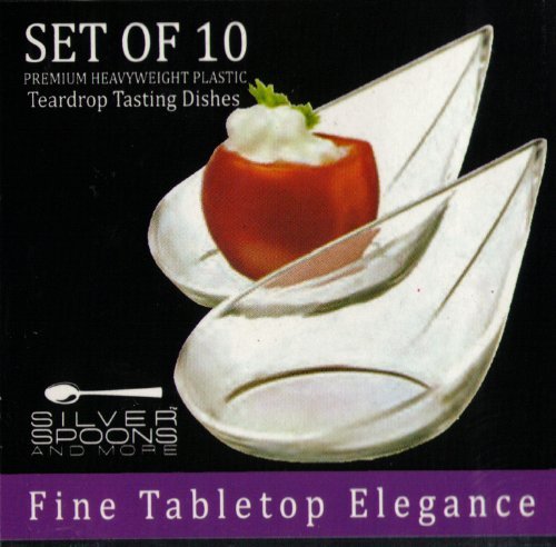 10-Piece Teardrop Tasting Dish Set - Clear Plastic Appetizer Plates for Wine, Cheese & Dessert Sampling - Perfect for Parties, Catering & Food Tasting Events