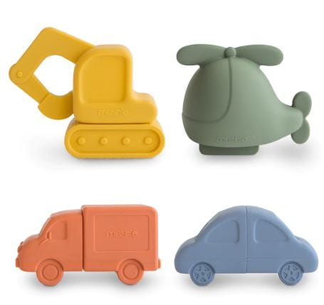 Mushie Mold-Free Bath Toy Vehicles Set - 4 Pack for Toddlers & Kids | Waterproof, Non-Toxic & Safe for Bathtub Playtime