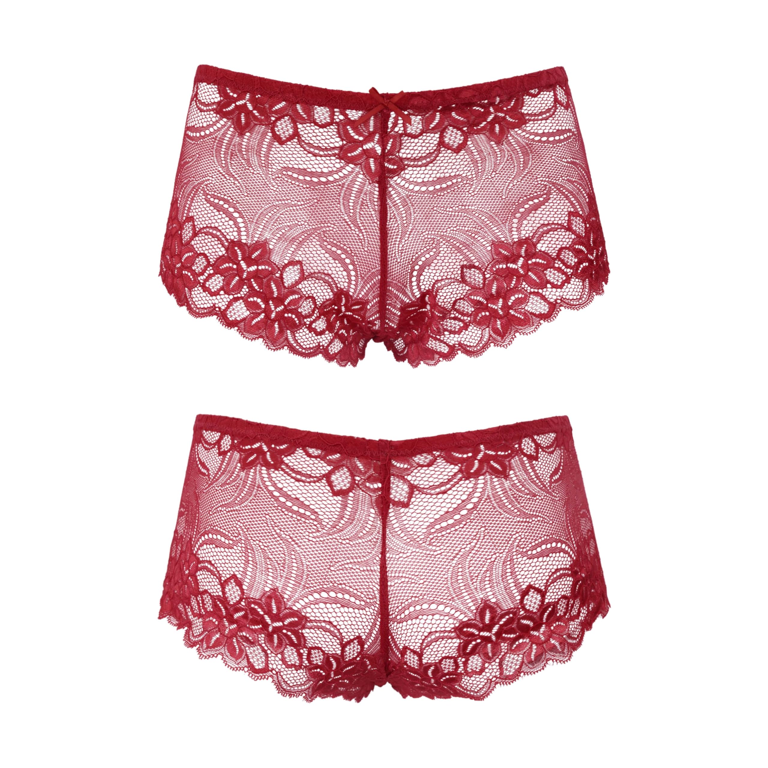 Curve Muse Women's Sheer Lace Tanga Hipster Boyshort Panties Underwear - 6 Pack | Soft Breathable Comfort | Everyday Wear, Sleepwear & Special Occasions