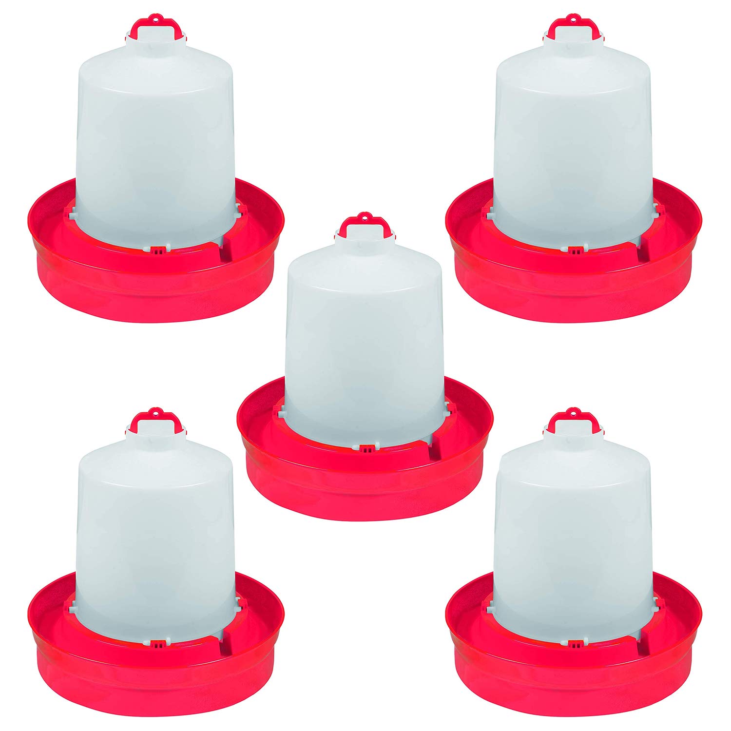 Little Giant DBW2 Deep Base Automatic Poultry Waterer Dispenser - 2 Gallon (5 Pack) Red - Automatic Chicken Water Feeder for Coops, Farms & Backyard Birds - Perfect for Chickens, Ducks & Small Poultry