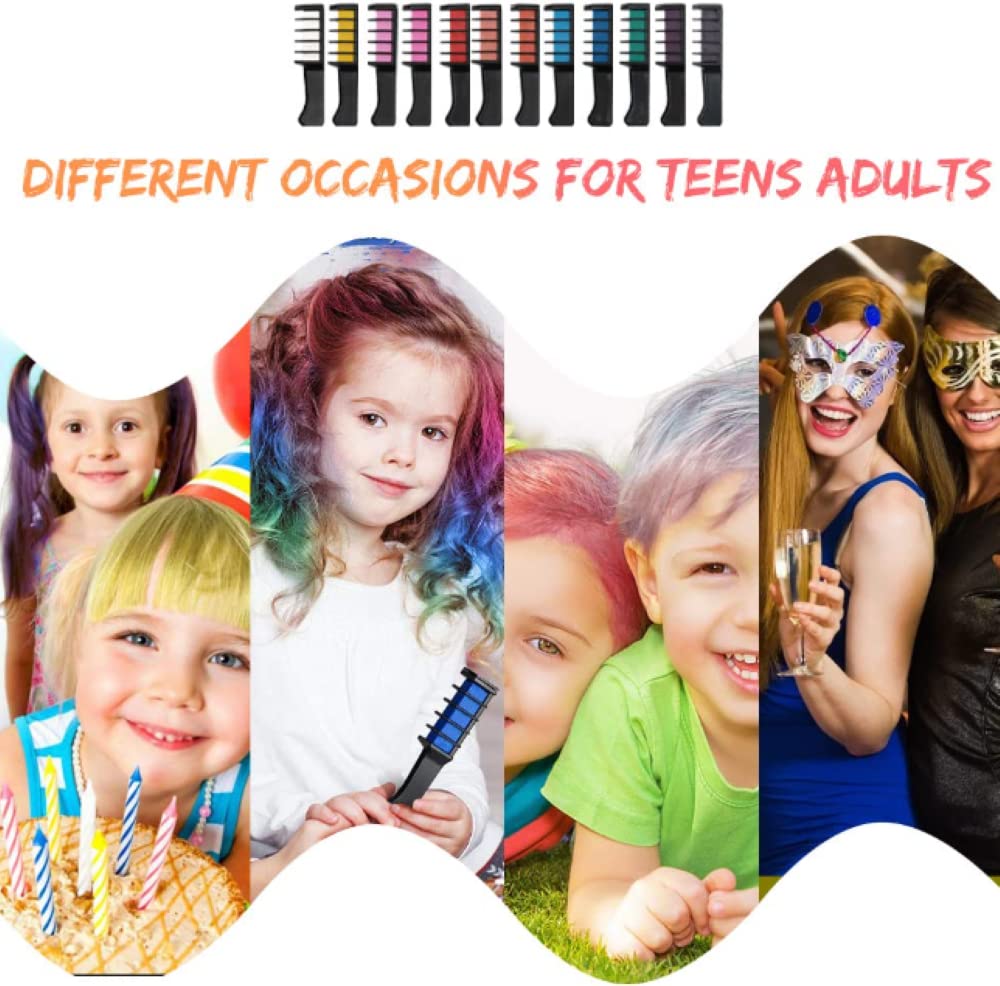 12 Color Washable Hair Chalk for Girls & Kids - Temporary Hair Dye with Comb, Non-Toxic & Easy to Wash Out | Perfect for Birthday Gifts, Parties, Halloween Costumes & Creative Play (Ages 8-12)