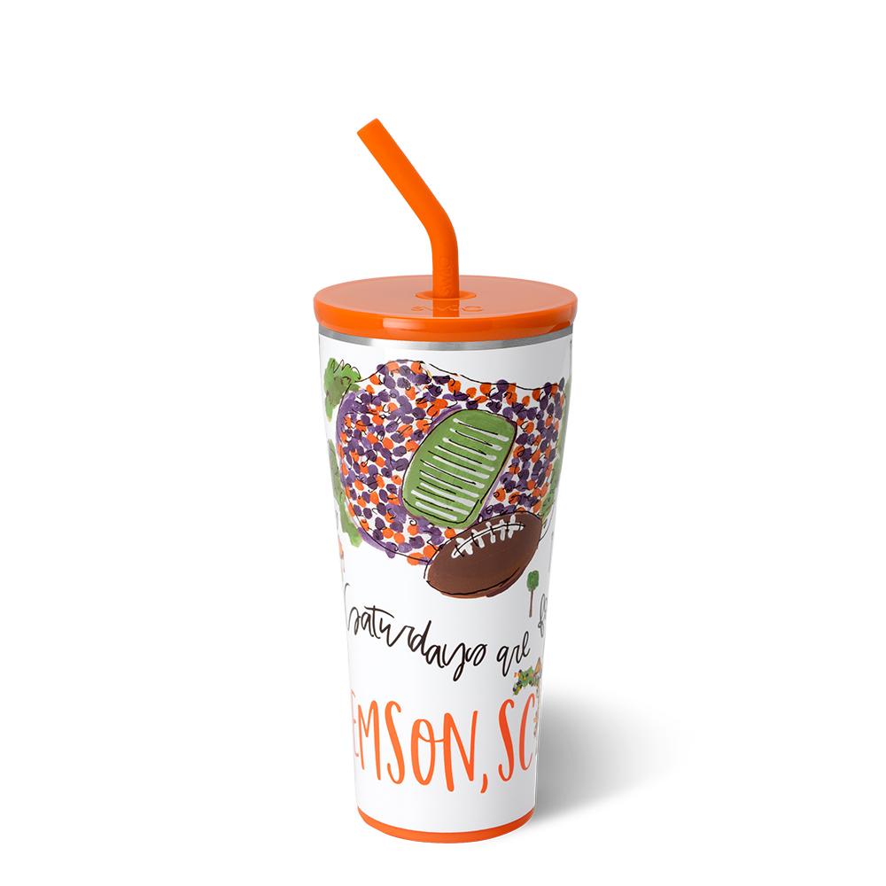 32oz Clemson Saturdays Straw Tumbler - Insulated Stainless Steel Cup with Lid & Straw - Perfect for Game Days, Tailgating & Outdoor Activities