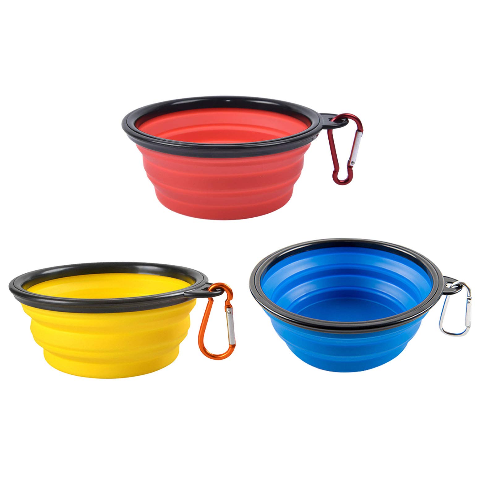 Premium Collapsible Silicone Dog Bowls Set of 3 - Non-Slip Travel Pet Food & Water Dishes with Carabiner Clips for Cats, Dogs & Small Animals | Durable, Portable Pet Feeding Supplies for Camping, Hiking & Outdoor Adventures