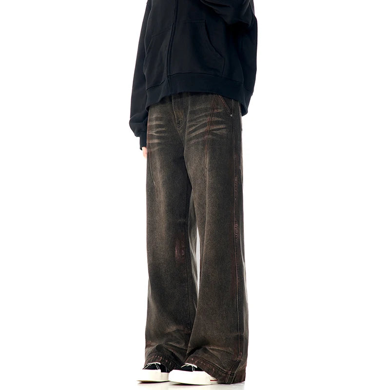 American Style Men's Denim Pants - Solid Color Straight Leg Jeans with Zipper Pockets | Wide Leg Comfortable Washing Trousers for Men | Perfect for Casual Wear, Summer Outfits & Street Style 2025