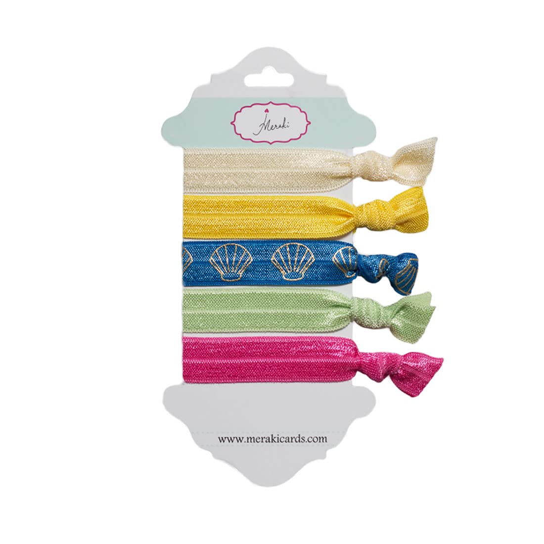 Meraki Cards Take Me to the Beach Women's Hair Bands - 5 Pack Polyester Ponytail Holders for Beach, Pool & Summer Activities
