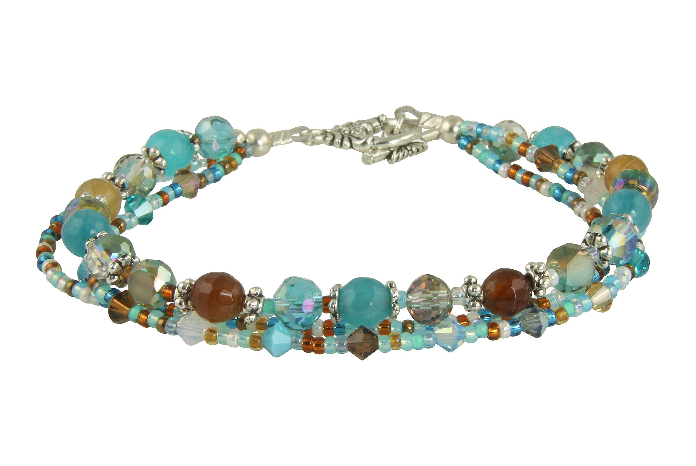 Turquoise Topaz Triple Strand Bracelet for Women - Elegant Beaded Jewelry for Parties, Weddings & Everyday Wear | Boho Chic Handmade Accessory