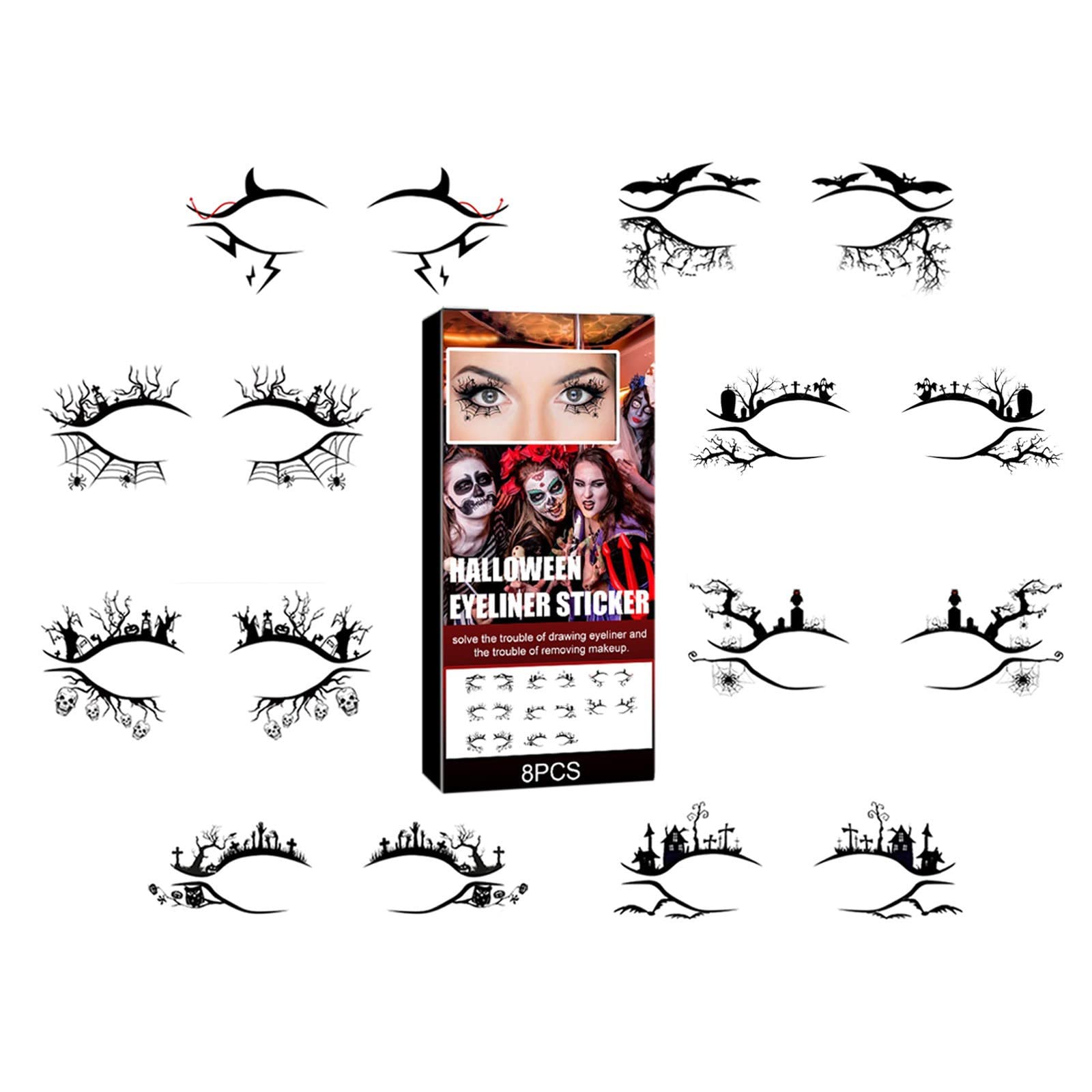 Halloween Eyeliner Stickers - Gothic Bat Eyeshadow Decals for Horror Party Makeup | Long Lasting Waterproof Costume Accessories | Perfect for Halloween, Cosplay & Themed Parties