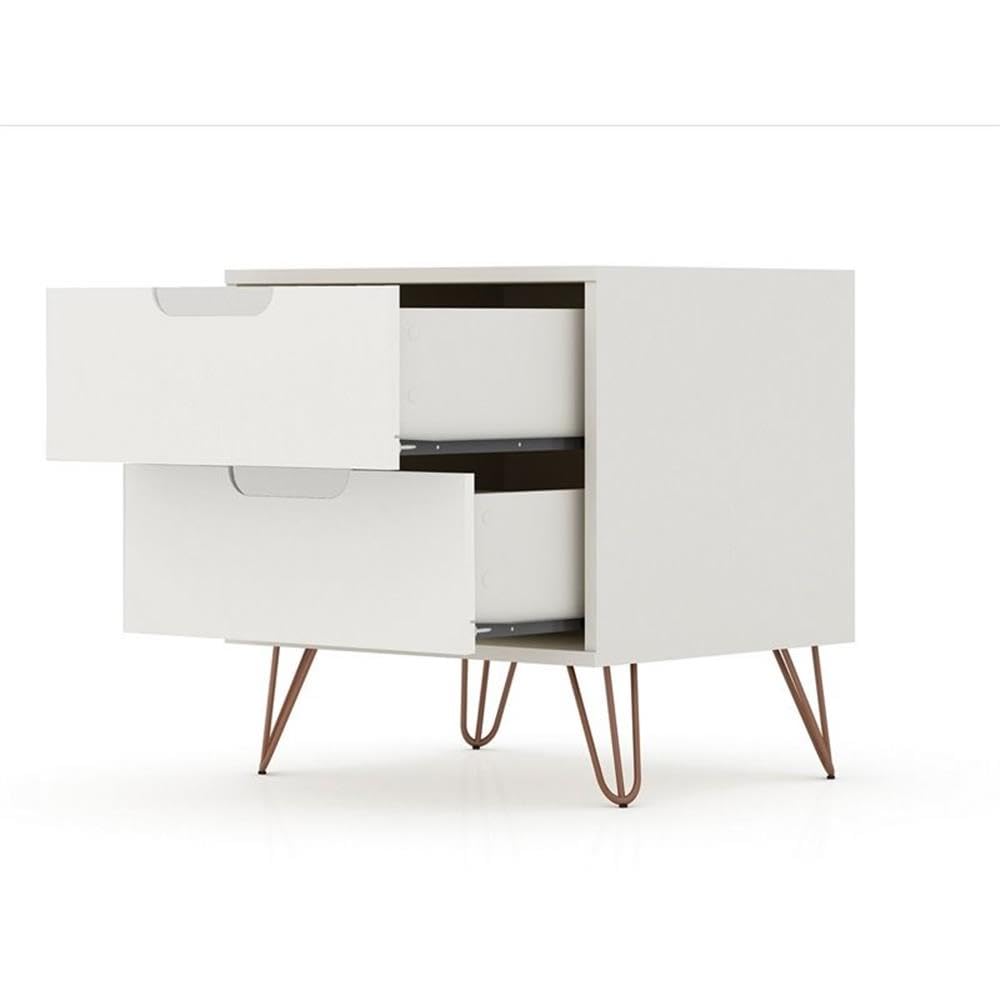 2-Drawer Modern Wood Nightstand Set of 2 - Off White Finish Bedside Table for Bedroom, Living Room & Guest Room Storage