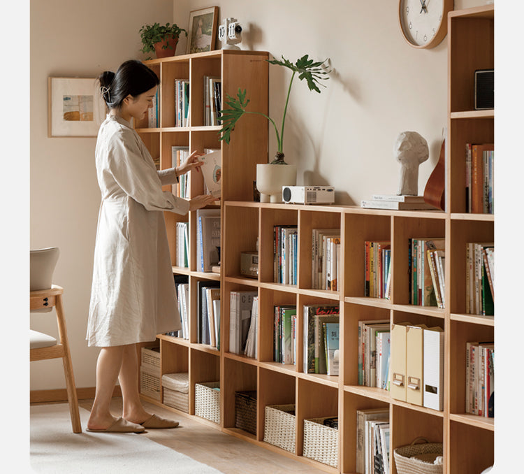 Solid Wood Bookshelf - Beech & Oak Bookcase with Free Combination - Perfect for Home Office, Living Room, and Library Storage