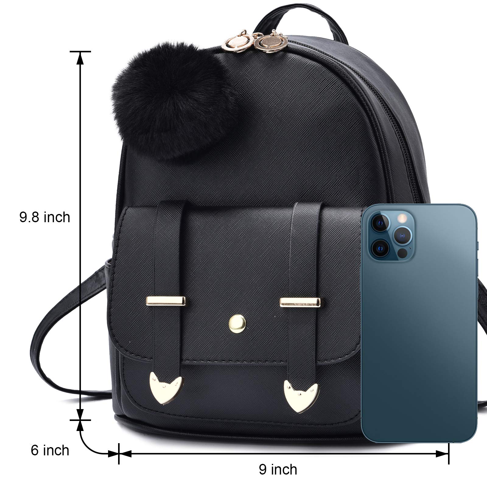 **IHAYNER Girls Fashion Backpack - Mini Backpack Purse for Women & Teens, PU Leather Pompom Shoulder Bag - Perfect for School, Travel & Daily Use**