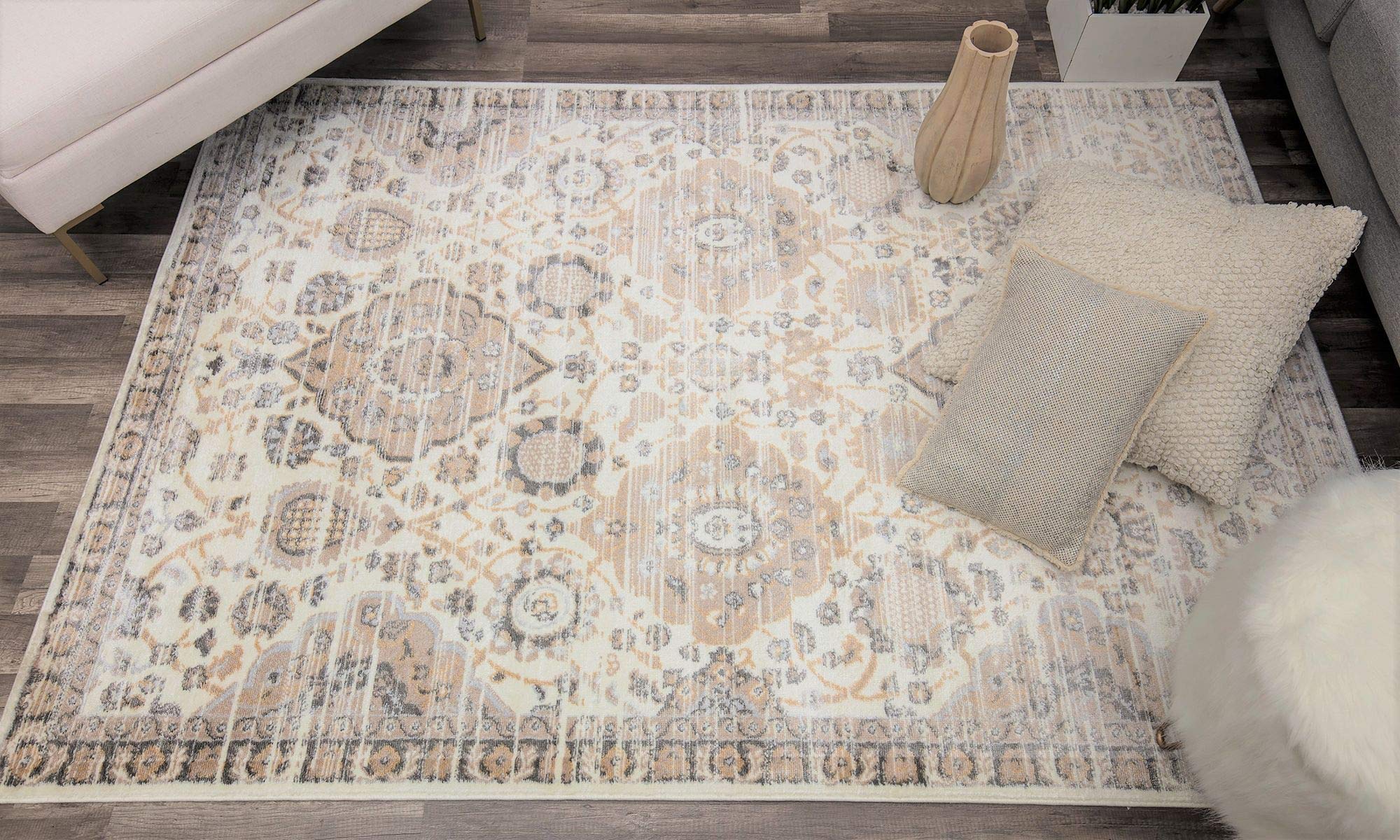 Rugs America Leopold LX50A Sugar Cookie Area Rug 7x9 Feet - Soft Plush Shag Carpet for Living Room, Bedroom, Dining Room - Neutral Beige Home Decor
