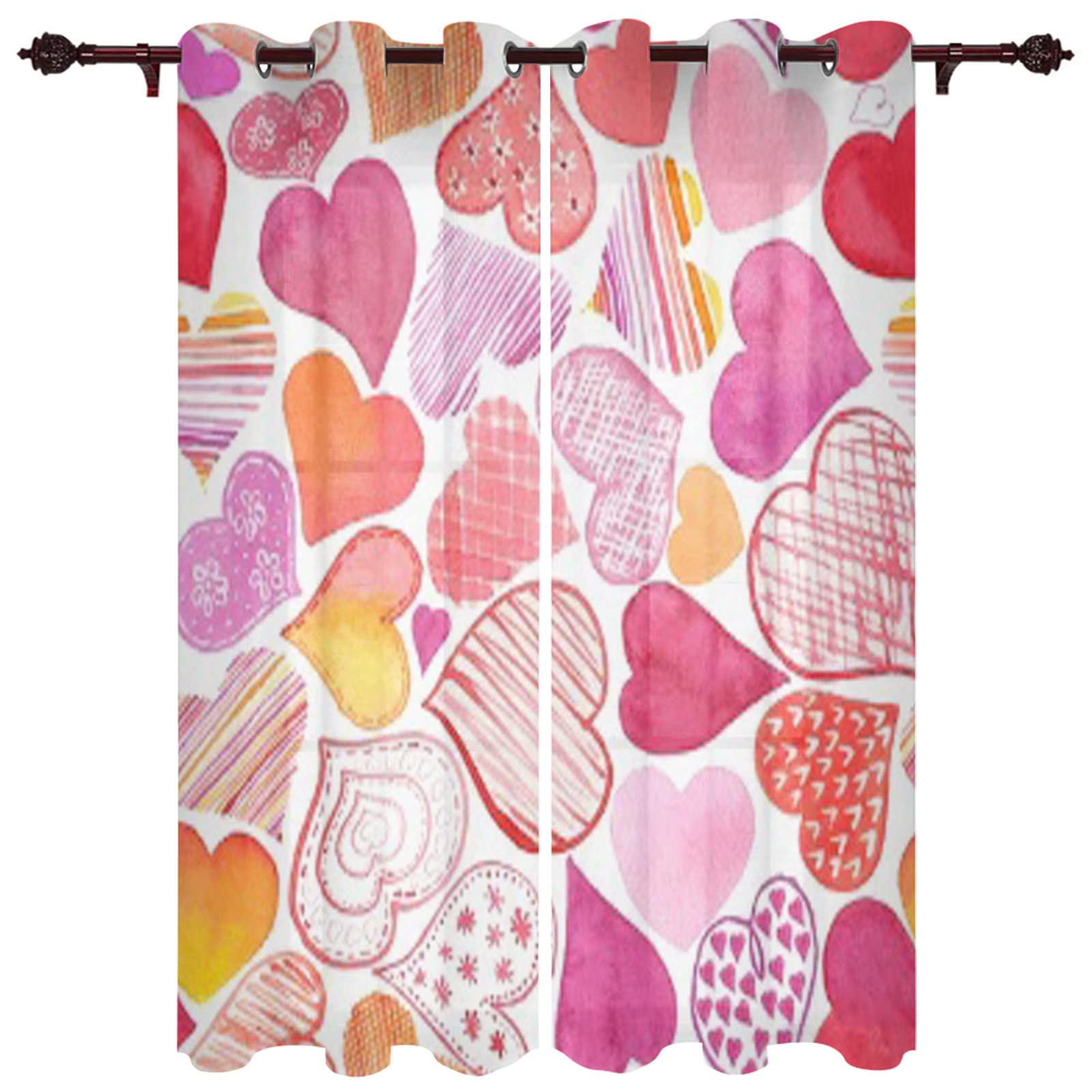 Hand Painted Watercolor Pink Heart Window Curtains - Blackout Thermal Insulated Soundproof Polyester Drapes for Bedroom, Living Room & Kitchen (72x72 Inches) - Perfect for Nursery Decor, Romantic Bedroom Setting & Cozy Home Atmosphere