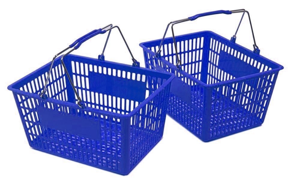 Premium Blue Shopping Baskets (Set of 2) - Durable Plastic Grocery Baskets for Supermarkets, Retail Stores & Home Organization - Perfect for Shopping, Storage & Display