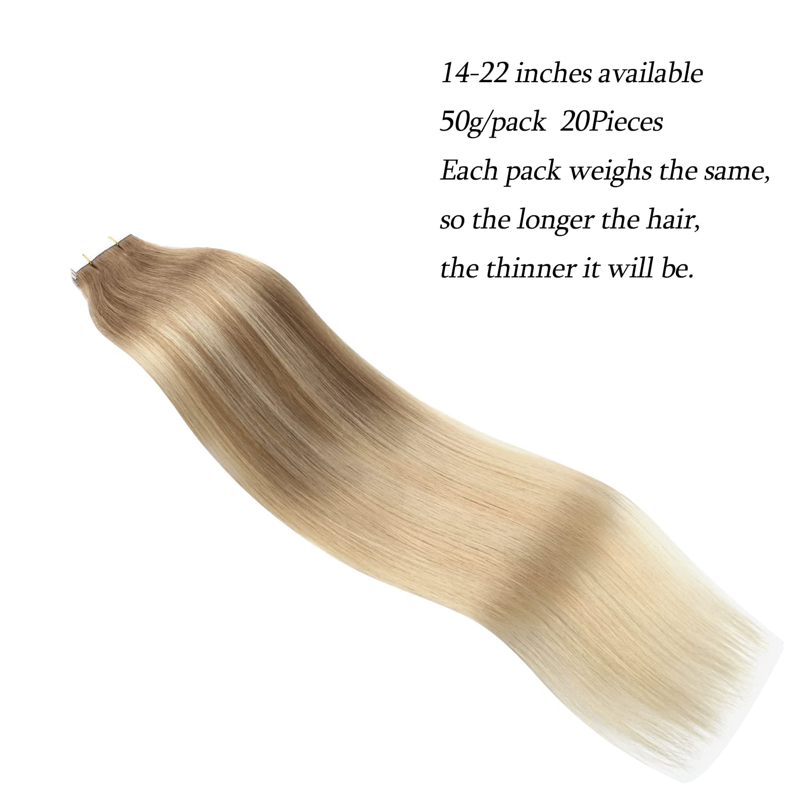 ABH AMAZINGBEAUTY 18 Inch Human Hair Tape-In Extensions - Balayage Ash Brown to Dirty Blonde with Platinum Blonde Highlights (50g, 20pcs) #B8-18-60 | Perfect for Volume, Length & Styling for Parties, Weddings & Daily Wear