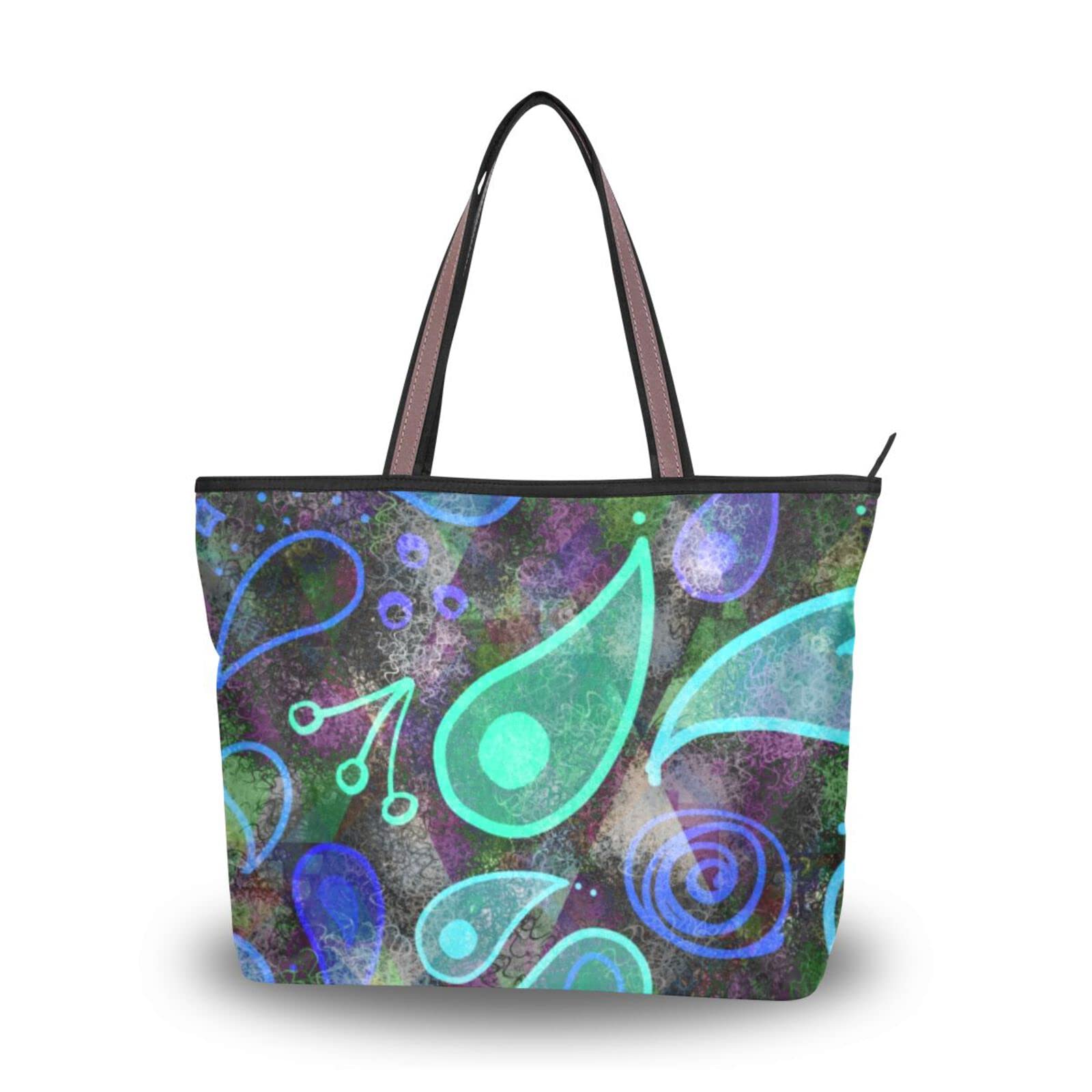 Stylish Tribal Waterdrop Print Tote Bag for Women - Large Capacity Zipper Grocery Bag, Durable Shopping Purse (2 Size Options) - Perfect for Daily Use, Grocery Shopping & Beach Trips