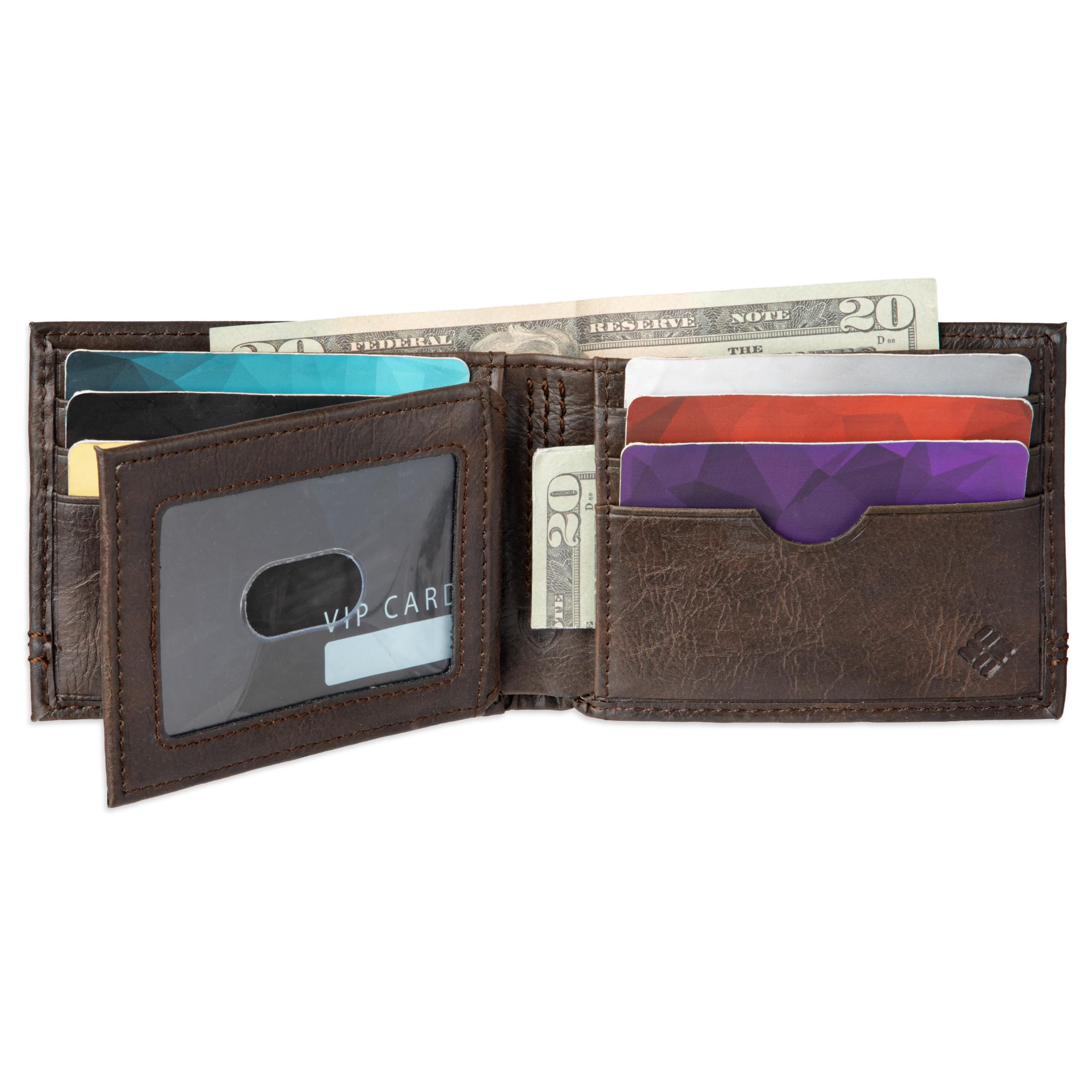 Columbia Men's Everyday Bifold Wallet - Slim RFID Blocking Leather Wallet with Multiple Card Slots & ID Window - Perfect for Business, Travel & Daily Use