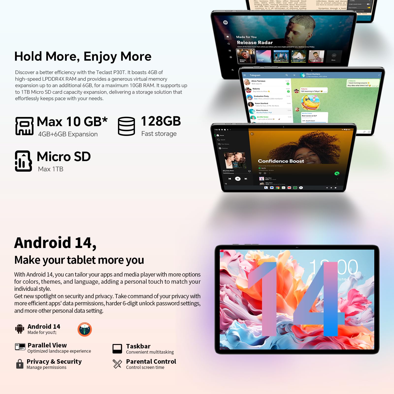 TECLAST 10-inch Android 14 Tablet with Keyboard - 10GB RAM 128GB Storage (Expandable to 1TB), WiFi 6, Bluetooth 5.4, 6000mAh Battery, GPS - 2-in-1 Laptop Tablet with Keyboard, Mouse, Case & Stylus - Perfect for Work, Study & Entertainment