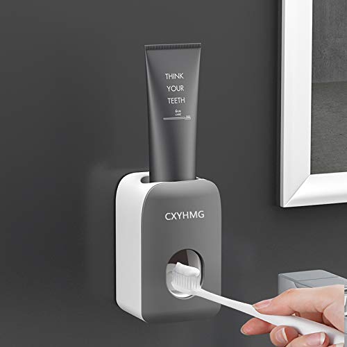 2-Pack Automatic Toothpaste Dispenser for Kids & Adults - Wall Mount Bathroom Organizer with Super Strong Suction Cups (Dark Black) - Perfect for Family Bathrooms, Showers & Travel