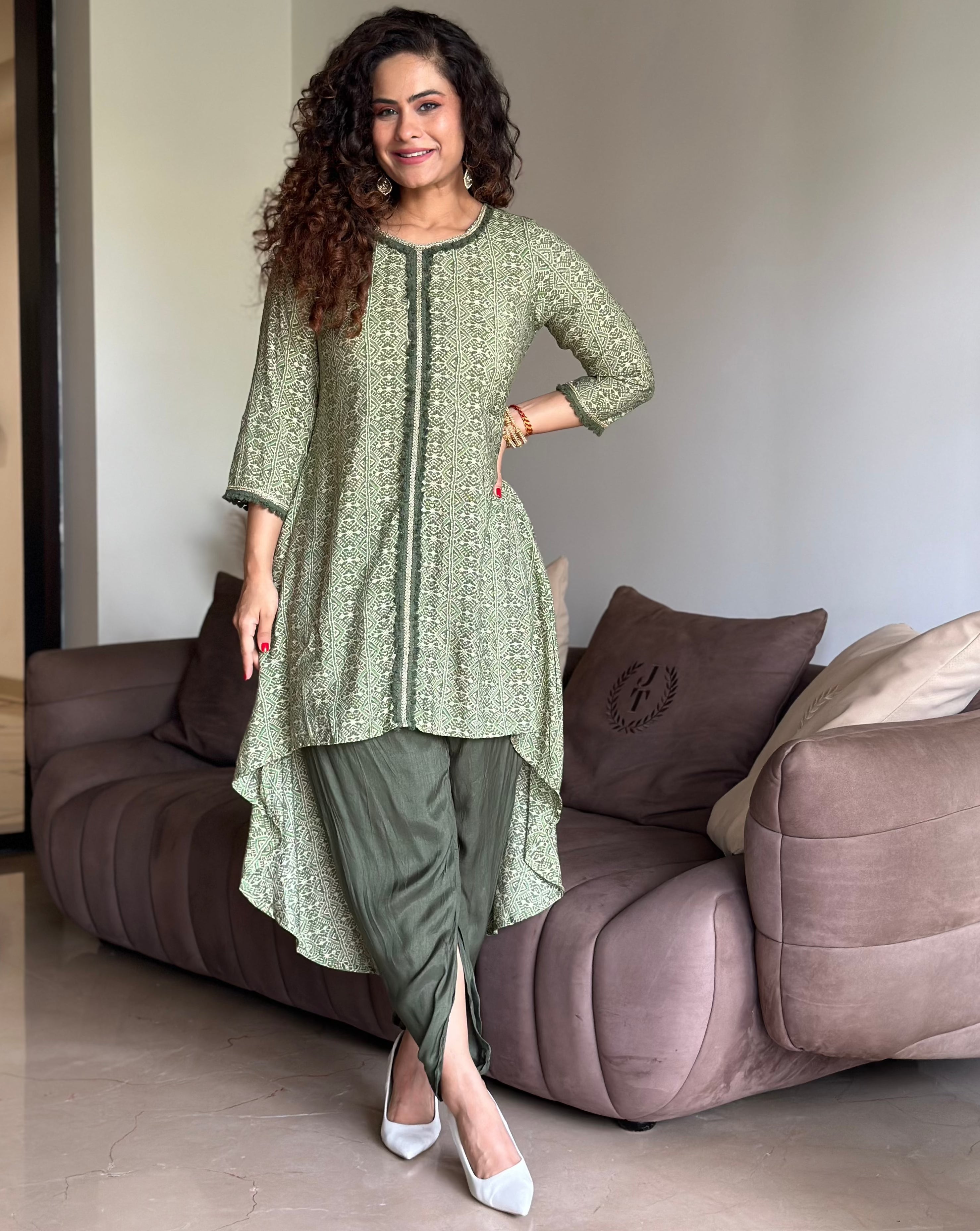 Stylish Posh Green Kurta & Tulip Pants Set | Elegant Indian Ethnic Outfit for Women | Perfect for Festivals, Weddings & Special Occasions