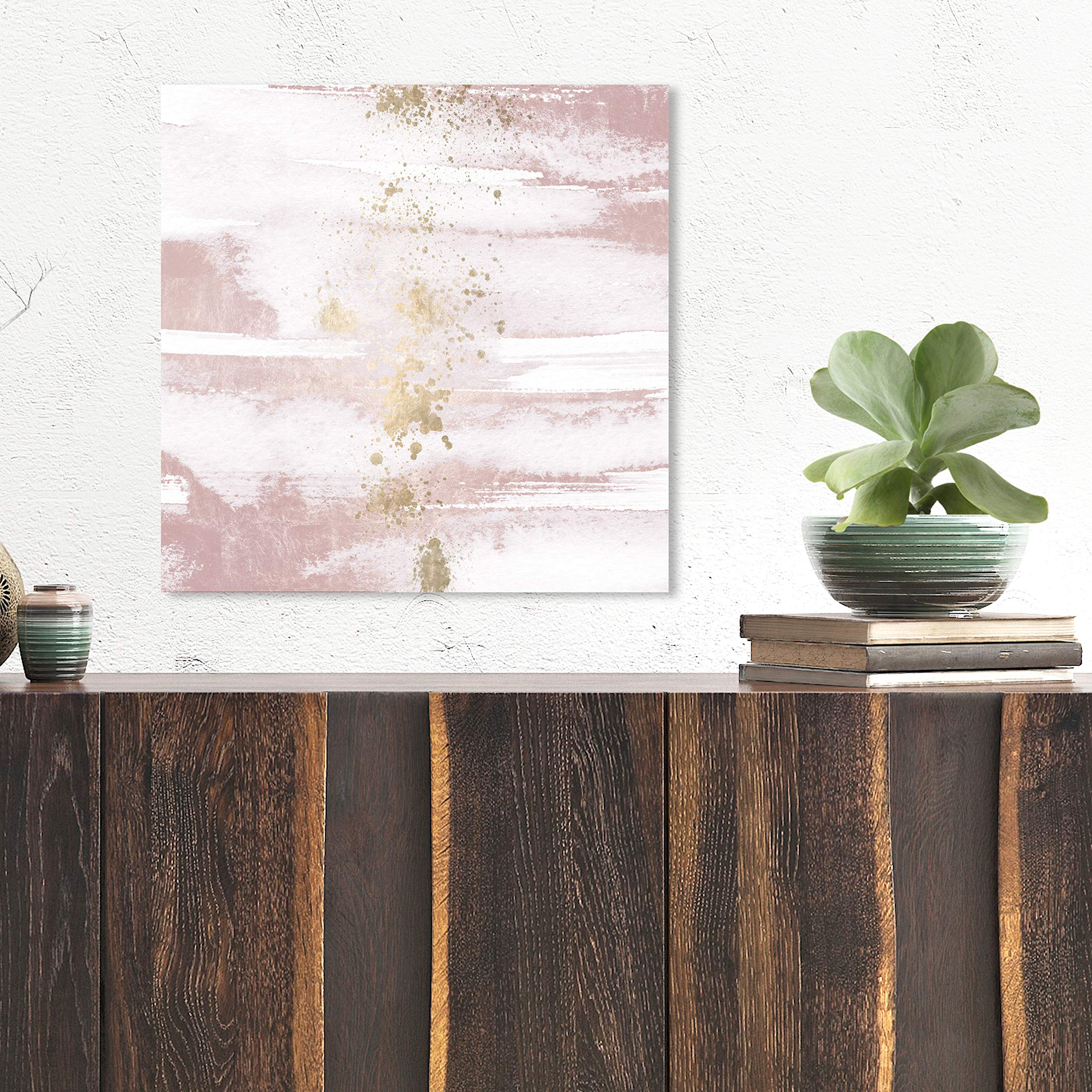 Blushing Sun Abstract Wall Art Canvas Print - 16x16 Inches Pink & Gold Modern Home Decor - Perfect for Living Room, Bedroom & Office Décor