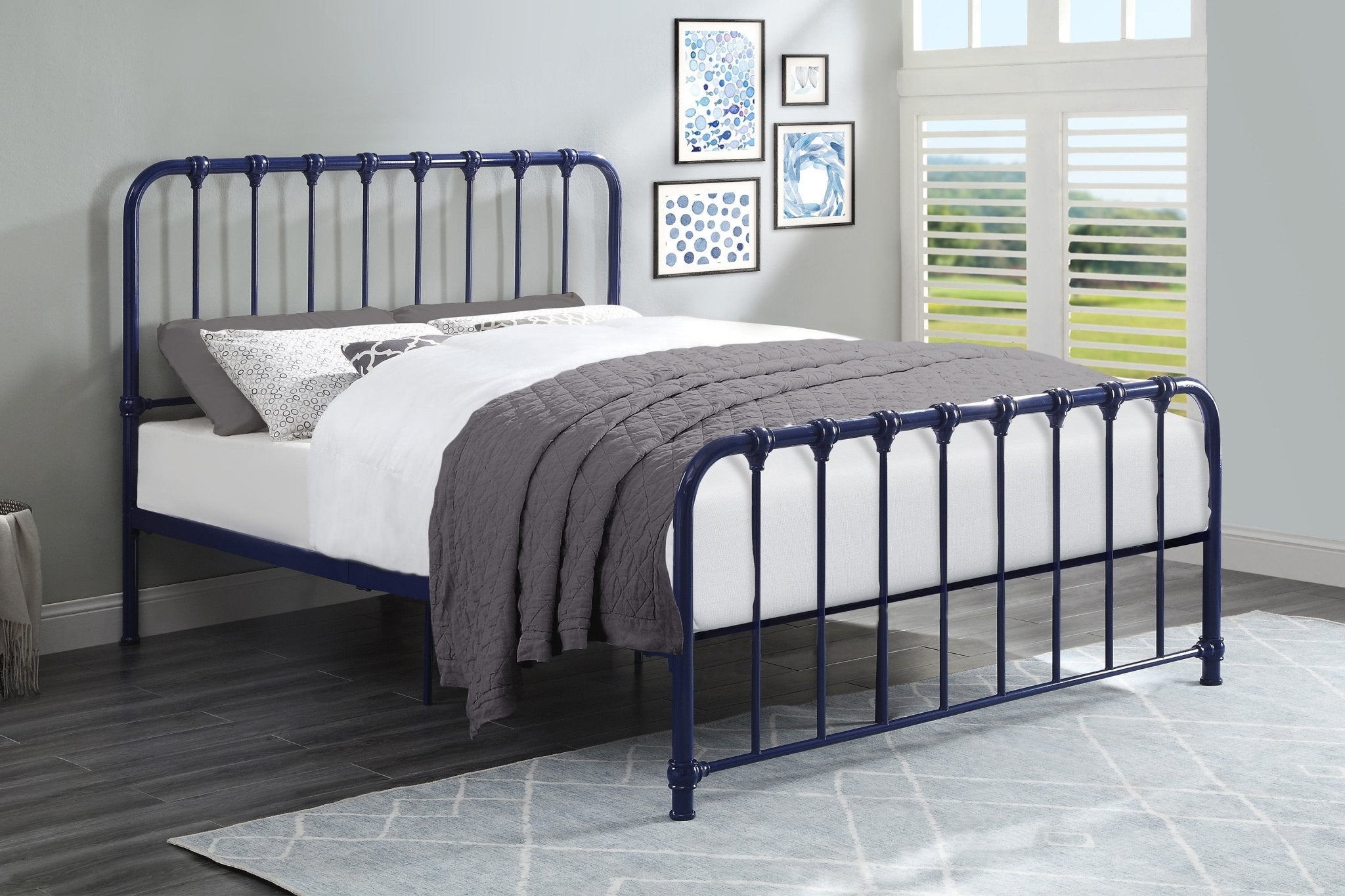 Classic Blue Metal Platform Bed with Rounded Profile - Modern & Sturdy Frame for Bedroom, Guest Room, or Dormitory