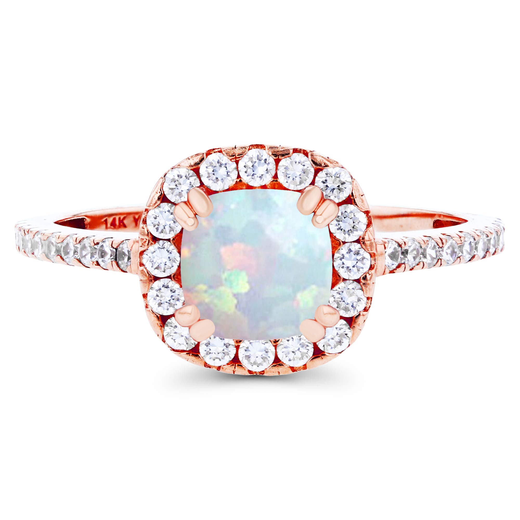 14K Rose Gold 6mm Cushion Cut Natural Birthstone & White Sapphire Halo Engagement Ring for Women - Size 7 | Perfect for Proposals, Anniversaries & Special Occasions