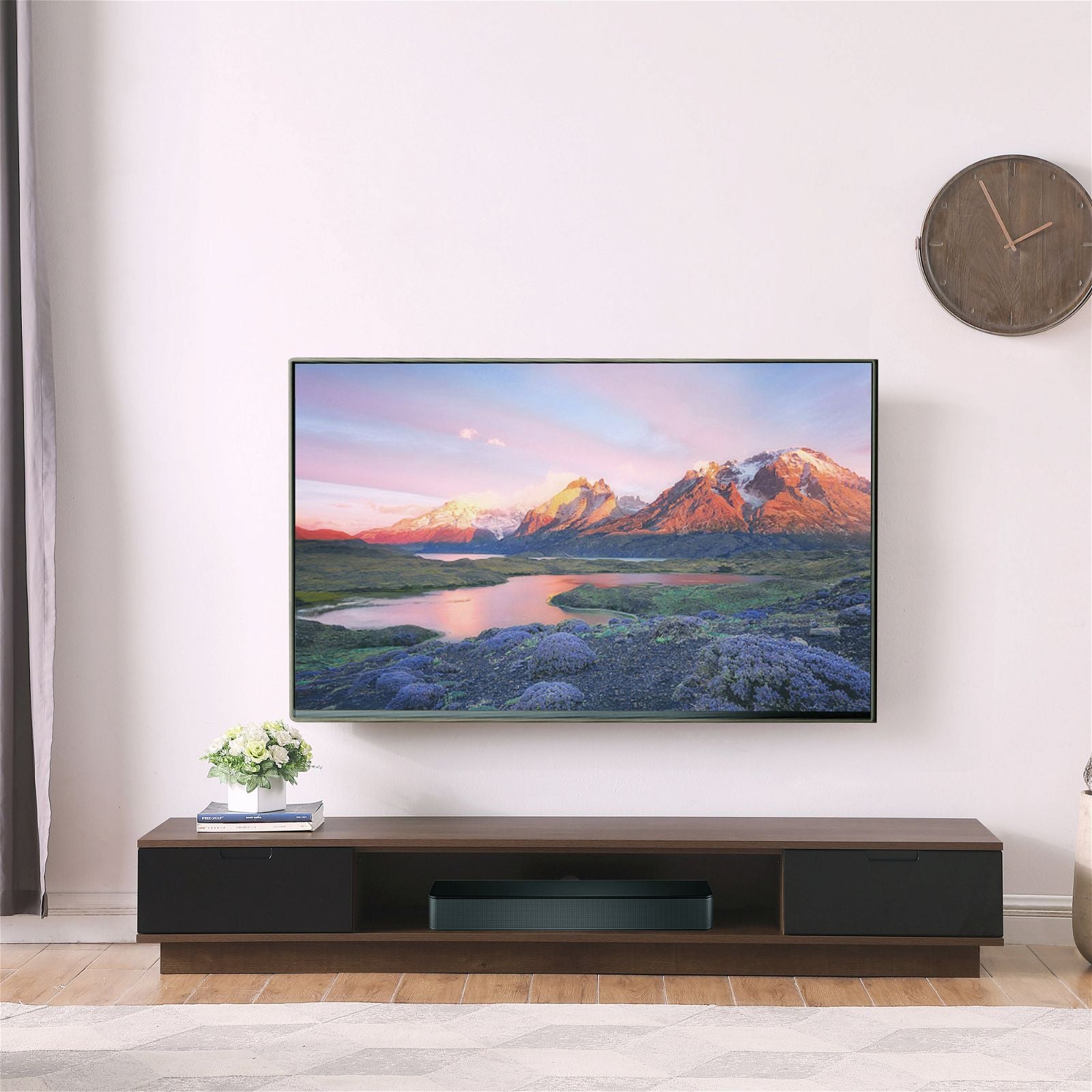 DELUX 200cm Low Line TV Stand Unit in Dark Oak by Tauris™ - Modern Entertainment Center for Living Room, Bedroom & Home Theater