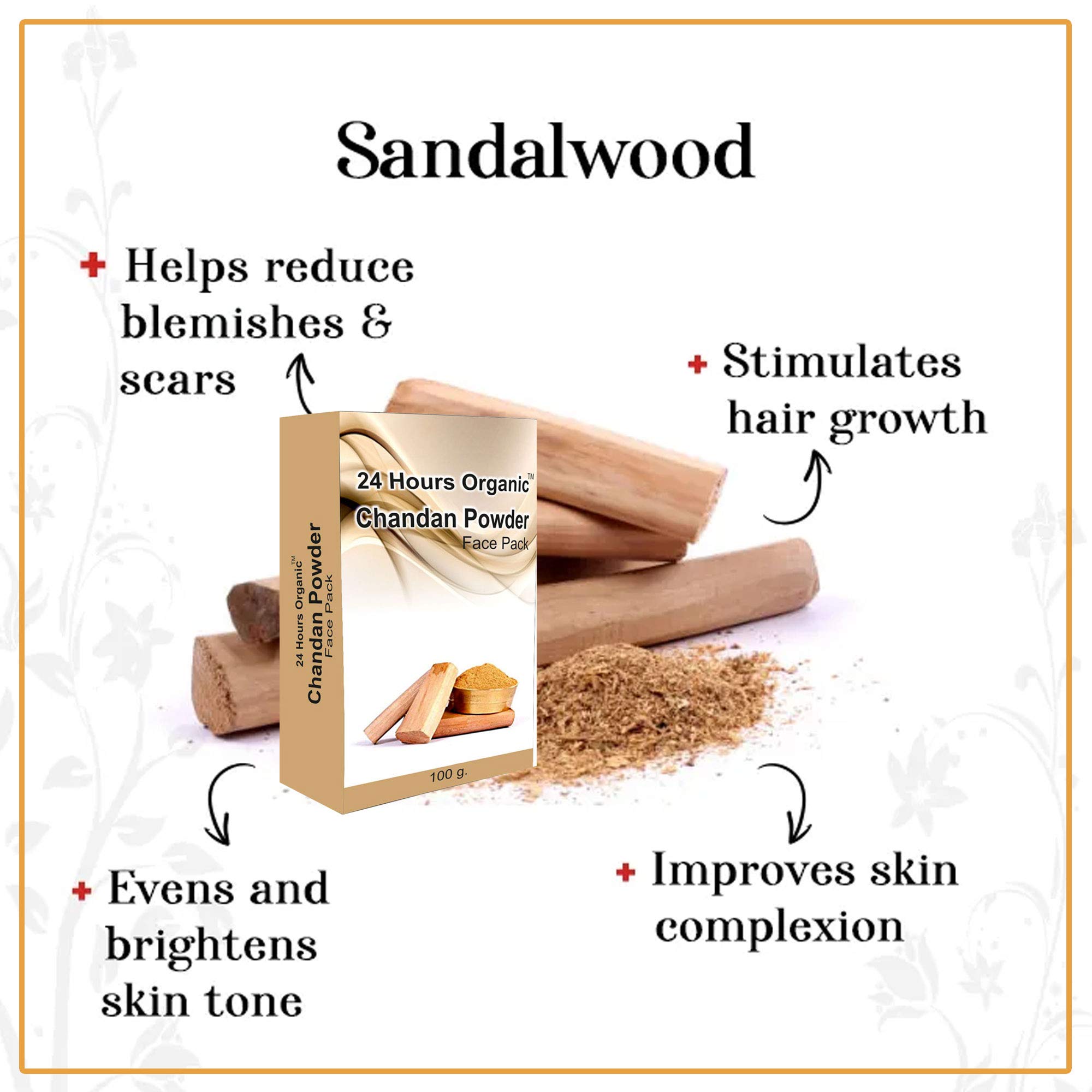 24 Hours Organic Sandalwood Face Pack Powder with Rose Water (60ml) & Chandan Powder (100g) - Natural Glow & Brightening for Daily Skincare Routine