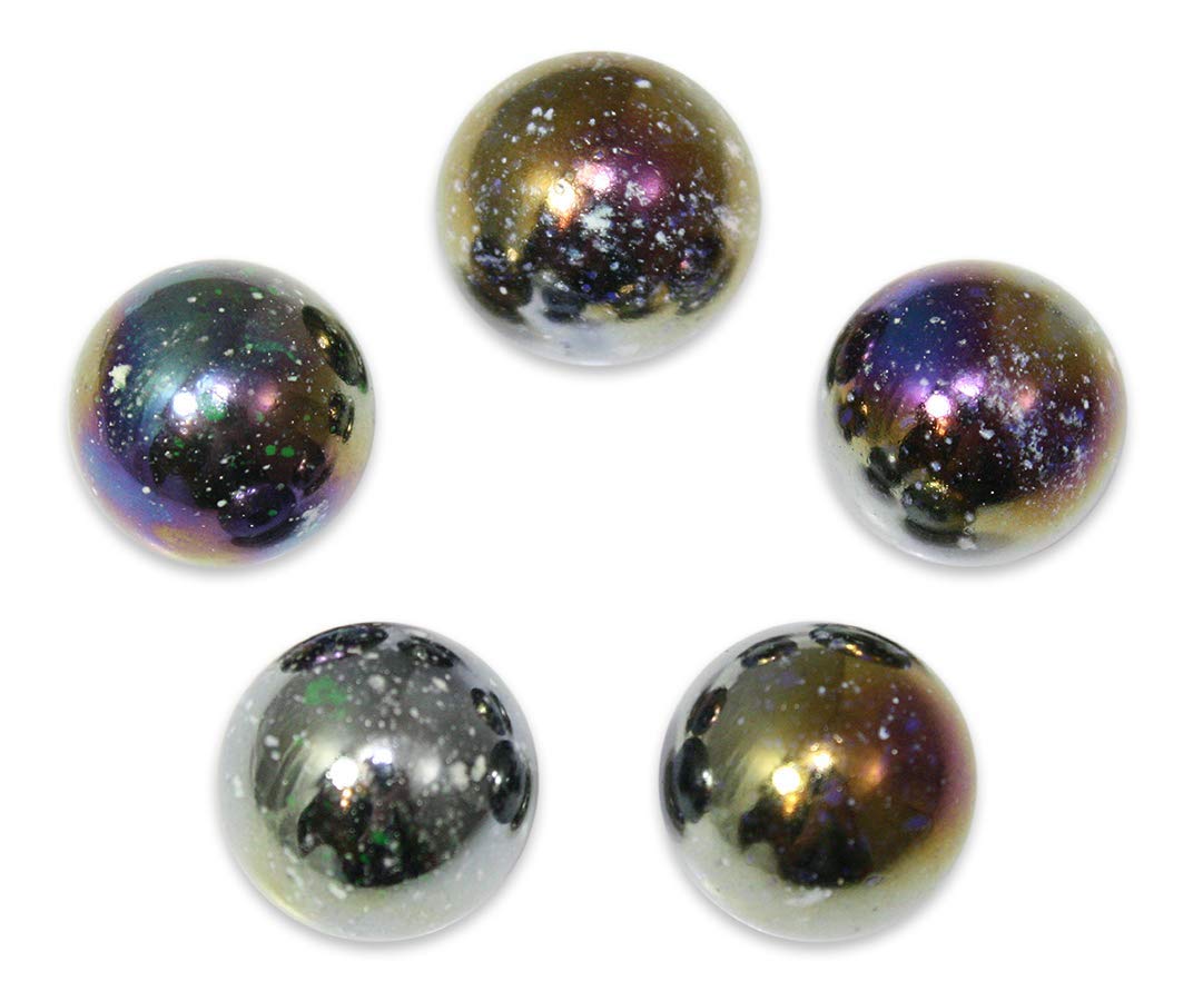 Premium Glass Marble Game Shooters with Stands - Pack of 5 (Jupiter 22mm) for Kids, Collectors & Board Games - Durable Glass Marbles for Aggressive Shooting, Marble Runs & Classic Marble Games