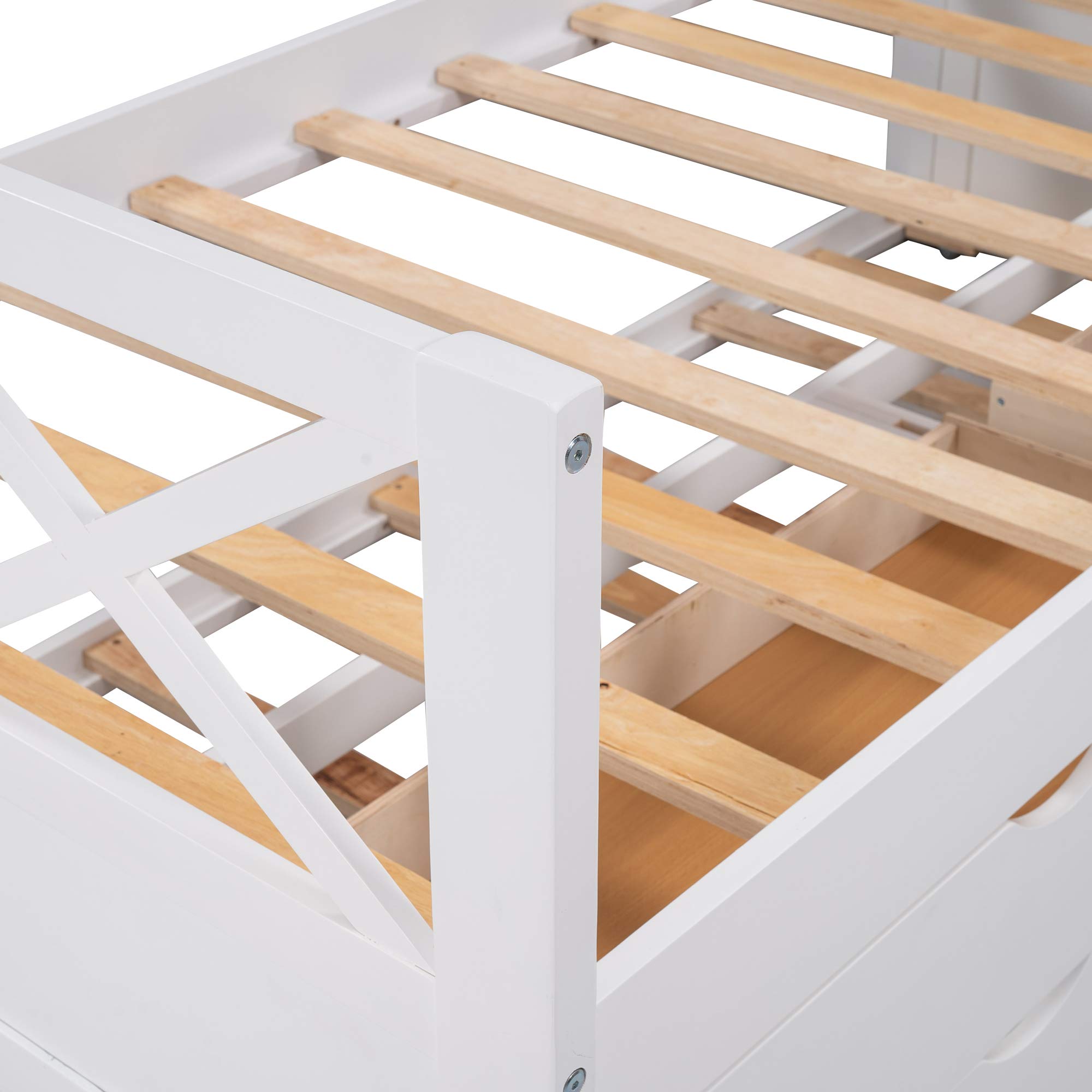 Modern Twin Size Daybed with 2 Drawers & Trundle - Solid Wood Platform Storage Bed Frame with Slat Support - No Box Spring Needed - Perfect for Kids, Teens & Adults (White+2) - Ideal for Guest Rooms, Dorm Rooms & Small Spaces
