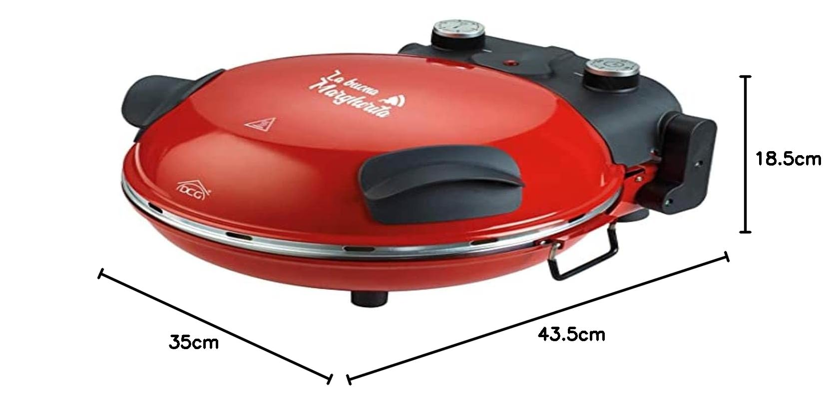 DCG Eltronic MB2300 1200W Pizza Maker with Timer & Thermostat - Red | Perfect for Home, Restaurant & Outdoor Cooking