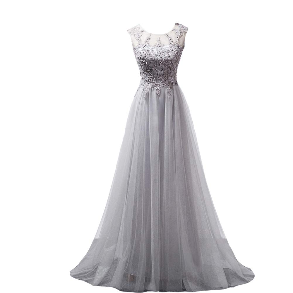 Elegant Kivary® Tulle A-Line Sheer Lace Applique Corset Long Prom Evening Dress for Women | Formal Gowns for Weddings, Galas & Special Occasions