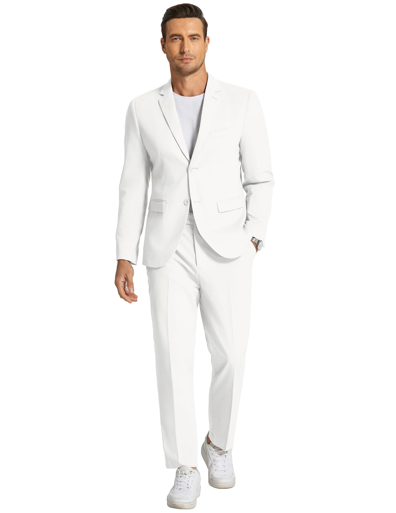 COOFANDY Men's 2-Piece Cotton Linen Suit Set - Lightweight Casual Blazer & Regular Fit Pants for Business, Wedding & Summer Outfits