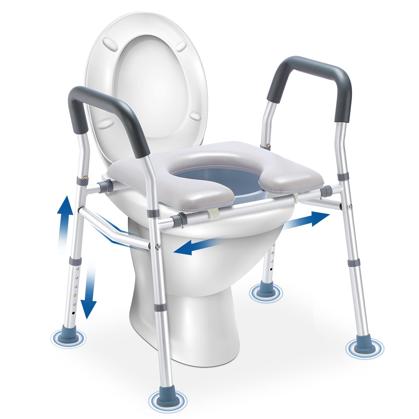HEAO 3-in-1 Raised Toilet Seat with Safety Frame - Adjustable Height & Width, Padded Seat & Splash Guard - Elderly & Disabled Bathroom Safety Aid - Ideal for Seniors, Handicapped, Pregnant Women (400 lbs Capacity) - Perfect for Home Care, Post-Surgery Recovery & Mobility Assistance
