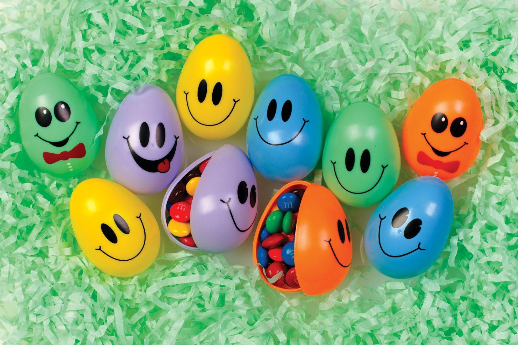 10-Pack Happy Face Fillable Easter Eggs - DIY Easter Basket Stuffers, Party Decorations & Spring Home Decor