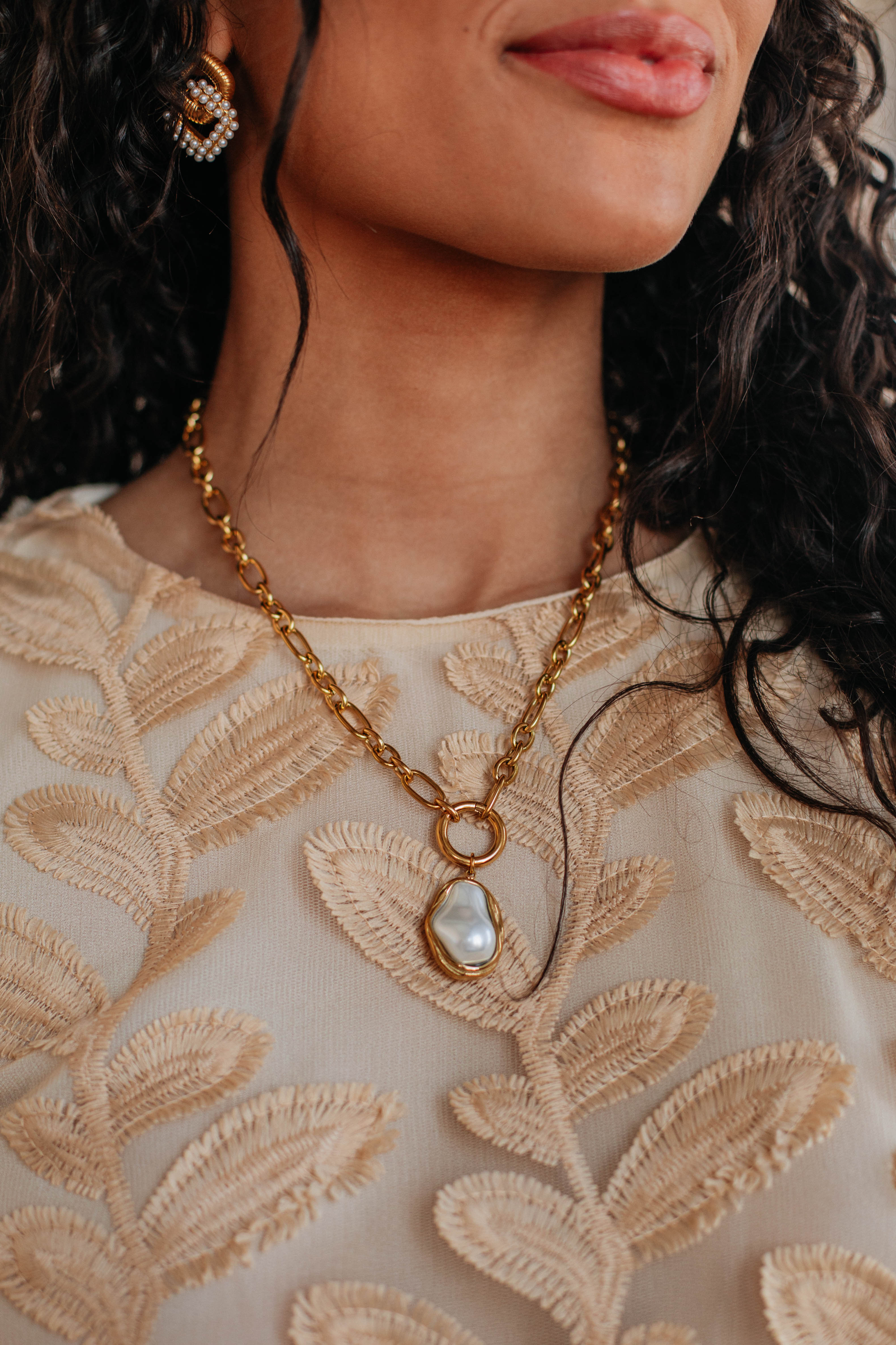 Courtnie Pearl Necklace for Women - Elegant 18K Gold Plated Freshwater Pearl Jewelry - Perfect for Weddings, Parties & Special Occasions