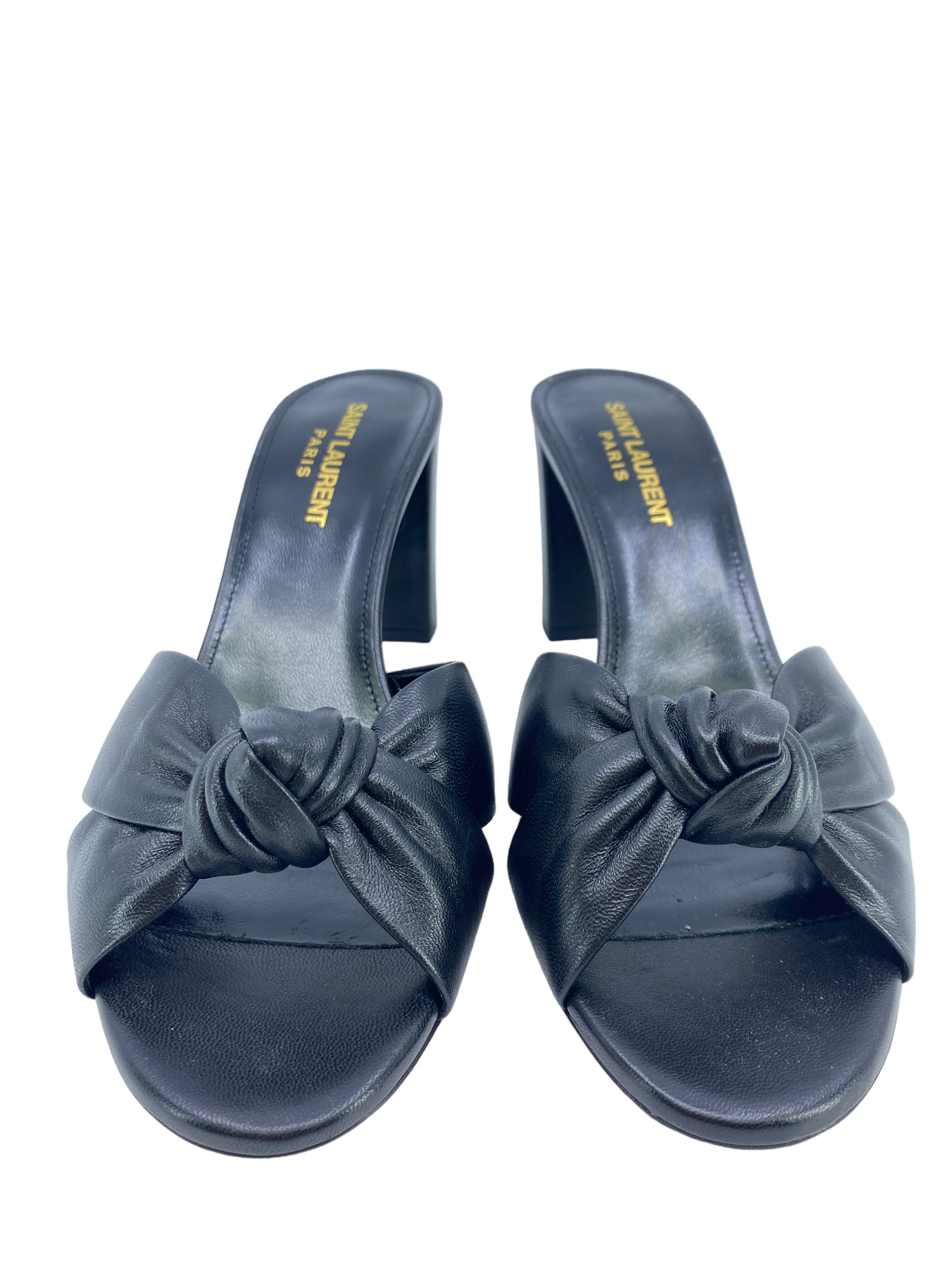 Saint Laurent Bianca Black Leather Mules Women's Size 7.5 - Luxury Slip-On Shoes for Casual Outings & Office Wear