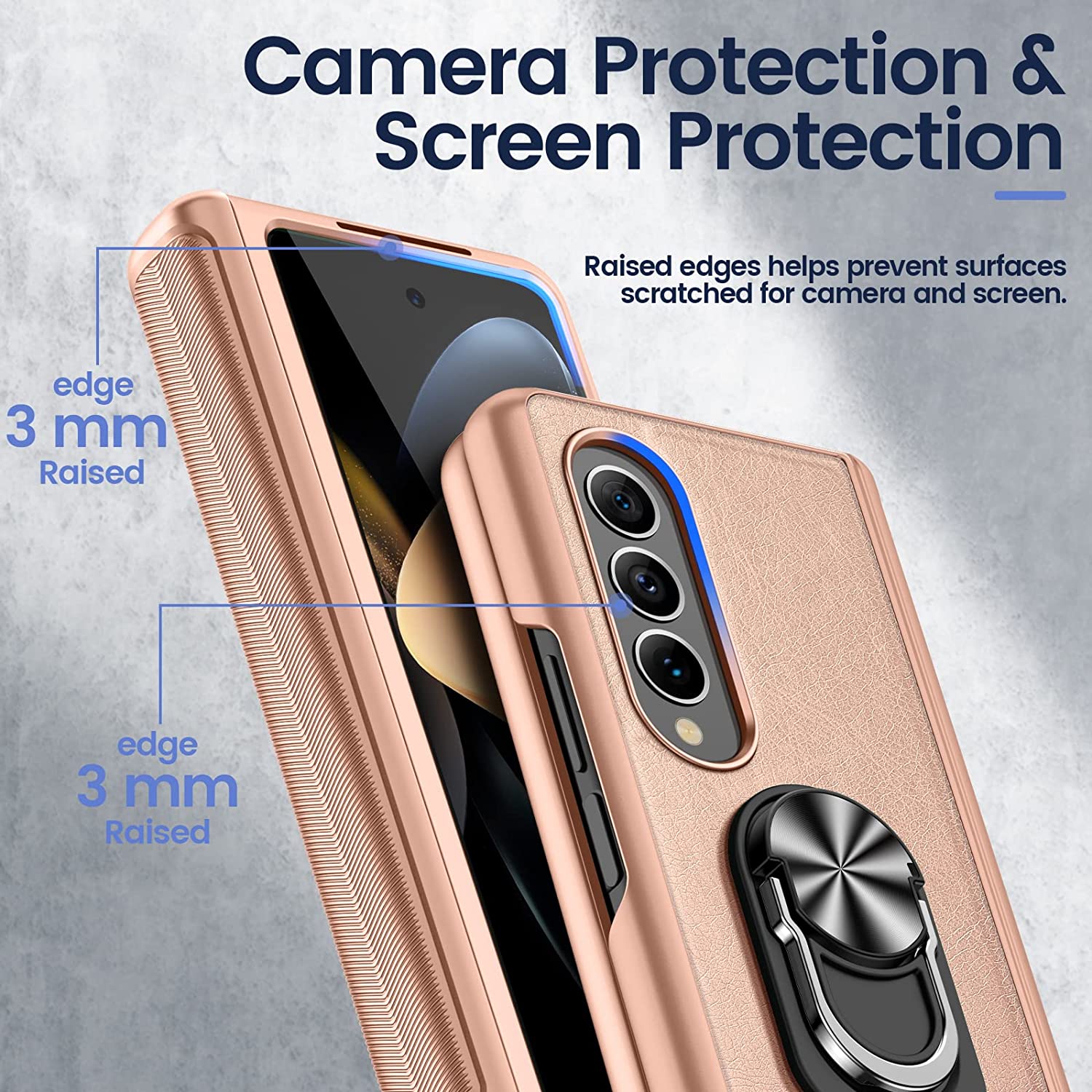 Samsung Galaxy Z Fold 4 Case with Hinge Protection & Built-in Screen Protector - Rose Gold 5G Phone Cover for Daily Use, Work & Travel
