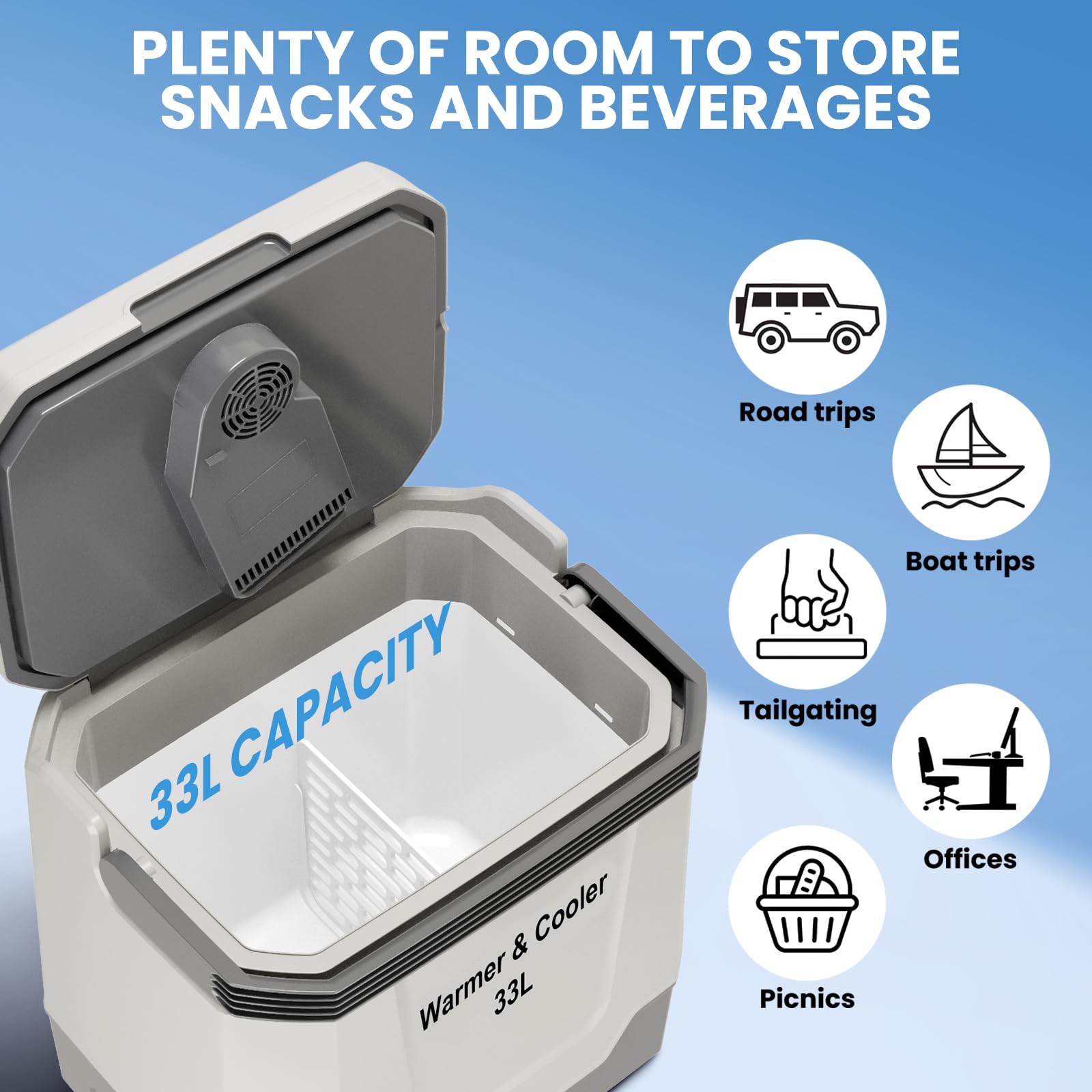 33L Portable Electric Cooler & Warmer with Handle - 110V AC & 12V Car Adapter for Vehicles, Trucks, Camping, Travel & Picnics | Perfect for Road Trips, Outdoor Adventures & Home Use (Grey)