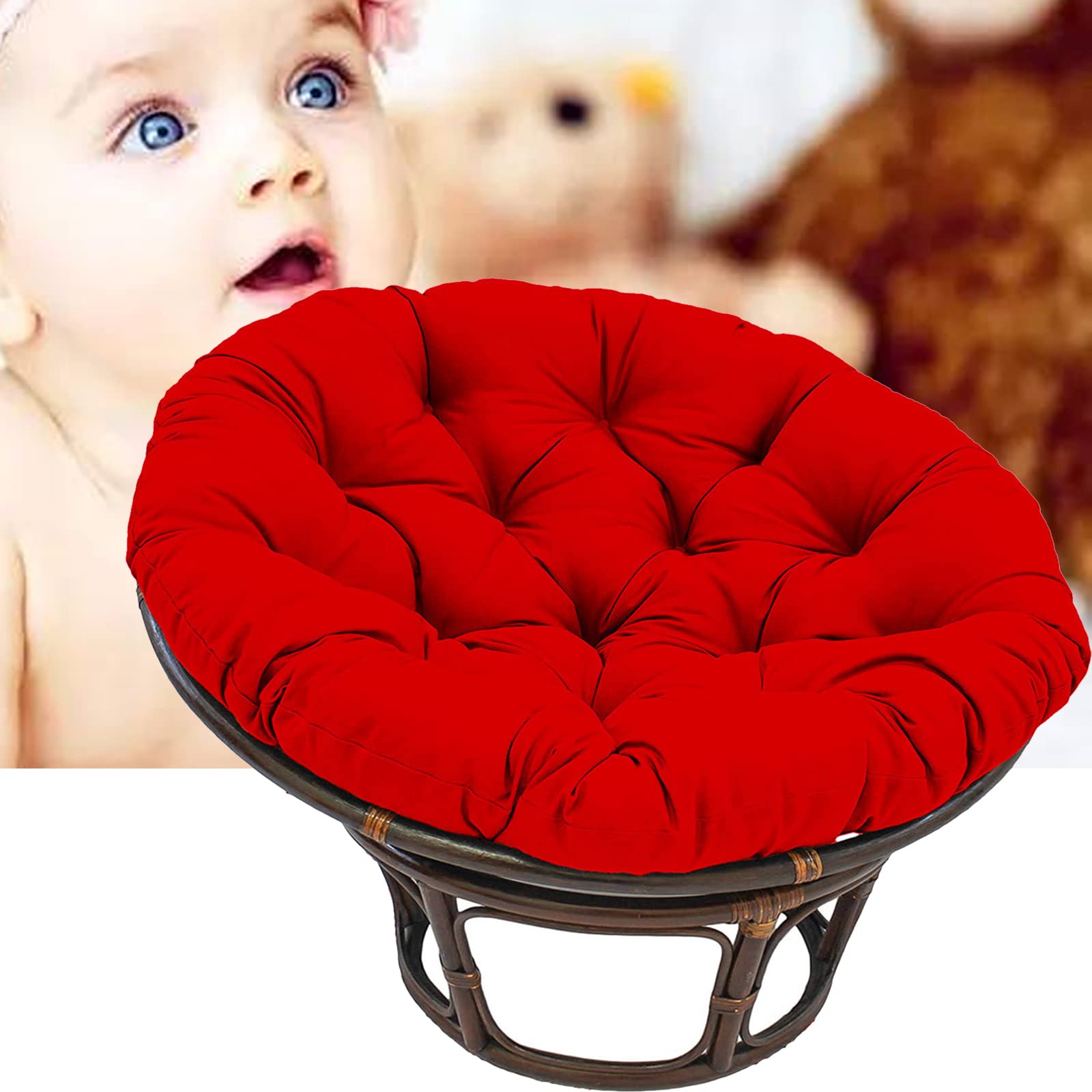 JGDFERT Thick Egg Nest Seat Cushion - Waterproof Round Papasan Chair Cushion Cover for Outdoor Swing Chairs, 47.24in x 47.24in, Solid Red - Perfect for Patio, Garden, and Relaxation Spaces