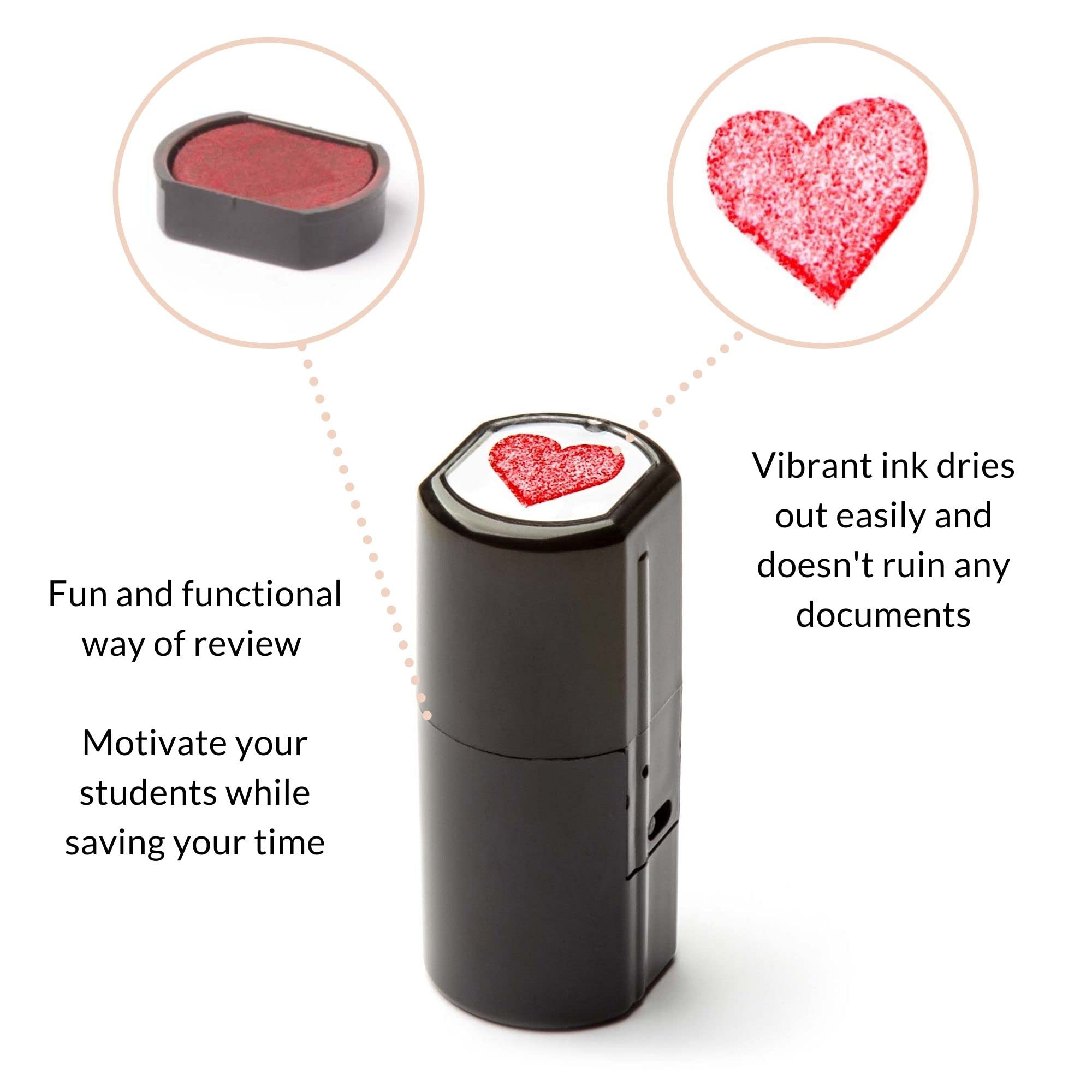 Self Inking Teacher Stamps with Heart Design - Customizable Classroom Stamps for Grading, Encouragement & Organization | Perfect for Homework, Crafts & Reward Systems