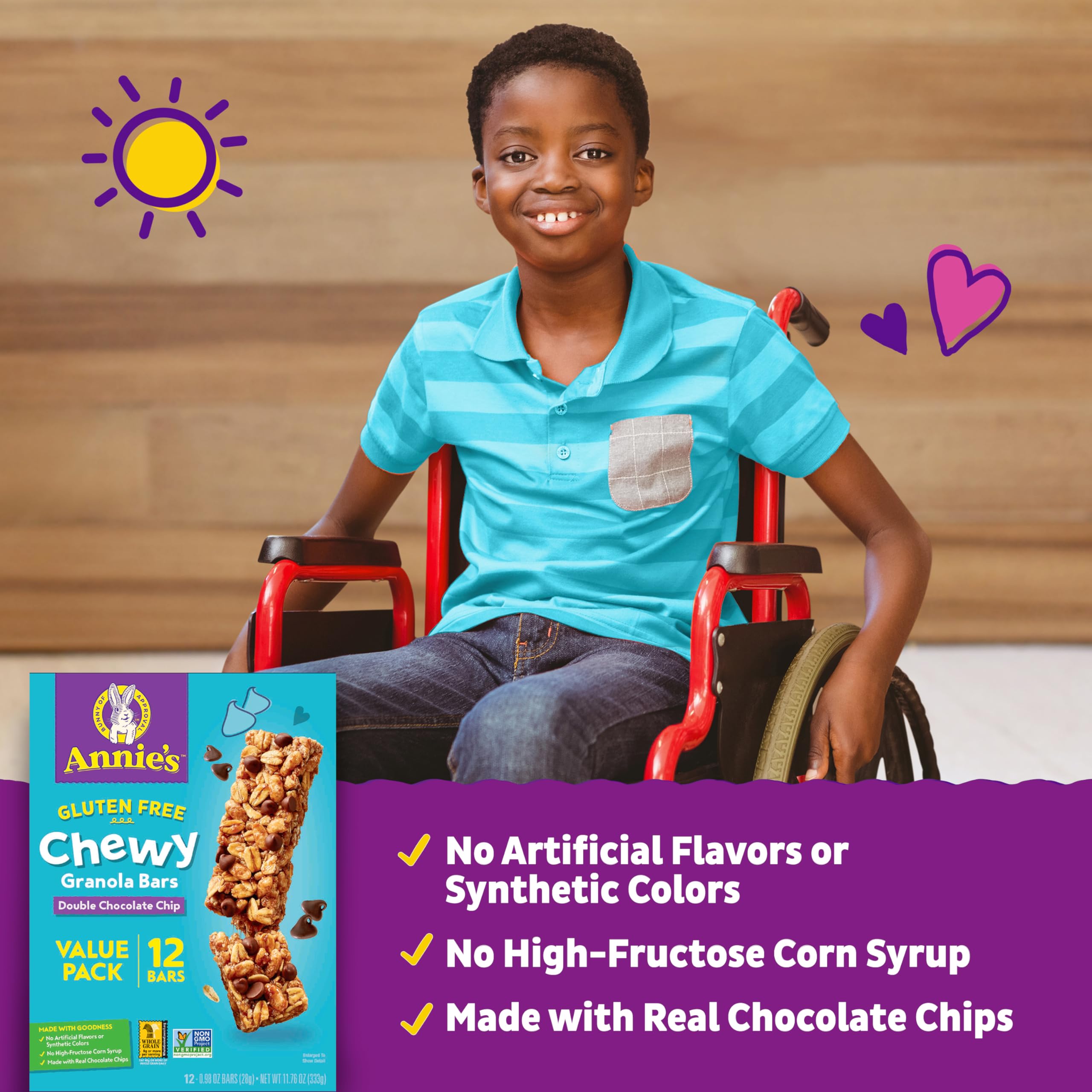 Annie's Gluten Free Chewy Granola Bars - Double Chocolate Chip, 11.76 oz (12 Count) - Healthy Snack for Kids Lunch Box, School, Hiking & On-the-Go Energy Boost
