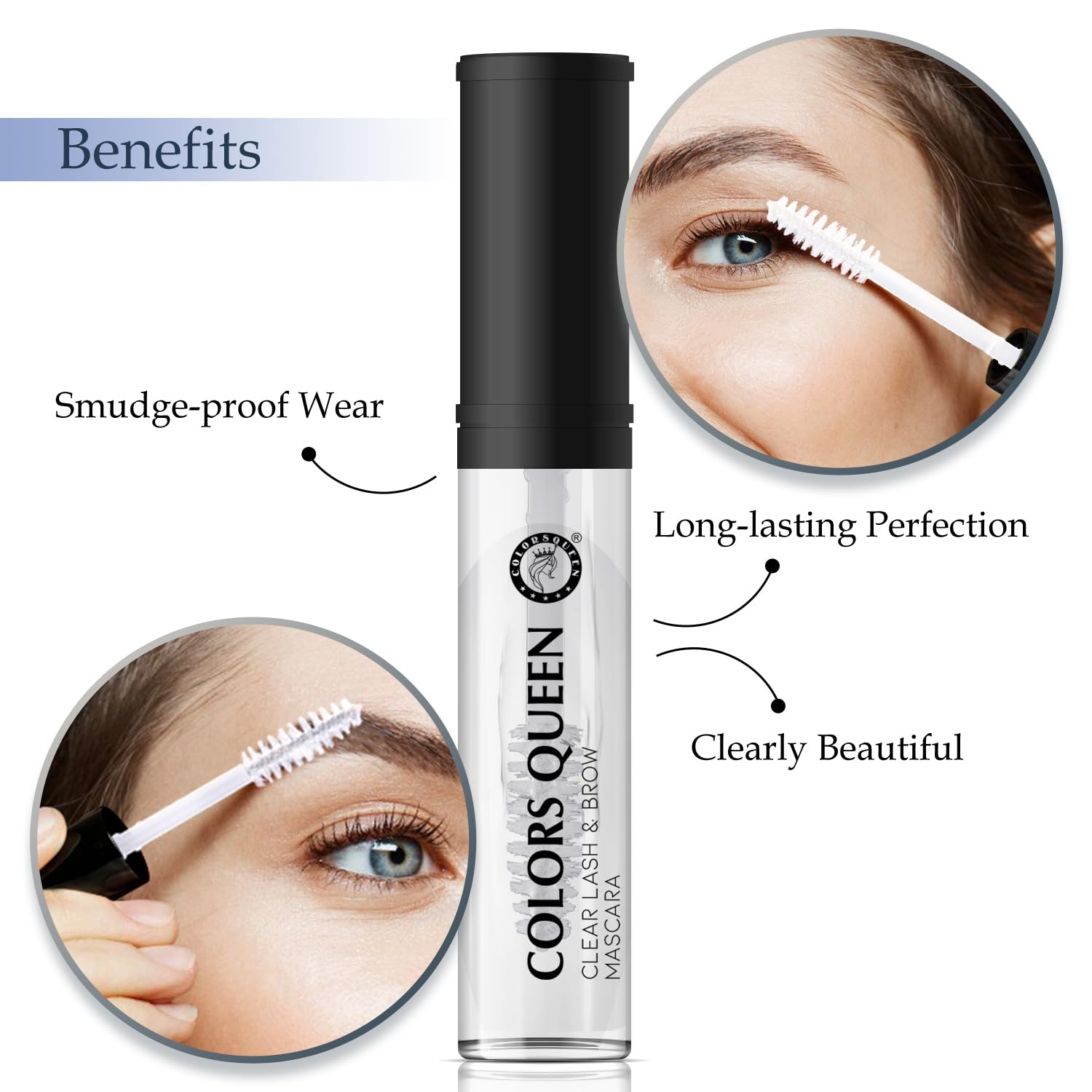 Colors Queen Clear Lash & Brow Mascara 7ml - Waterproof Transparent Mascara for Long Lasting Definition | Natural Eyebrow Gel & Lash Enhancer with Vitamin E | Perfect for Everyday Wear, Special Occasions & No-Makeup Looks