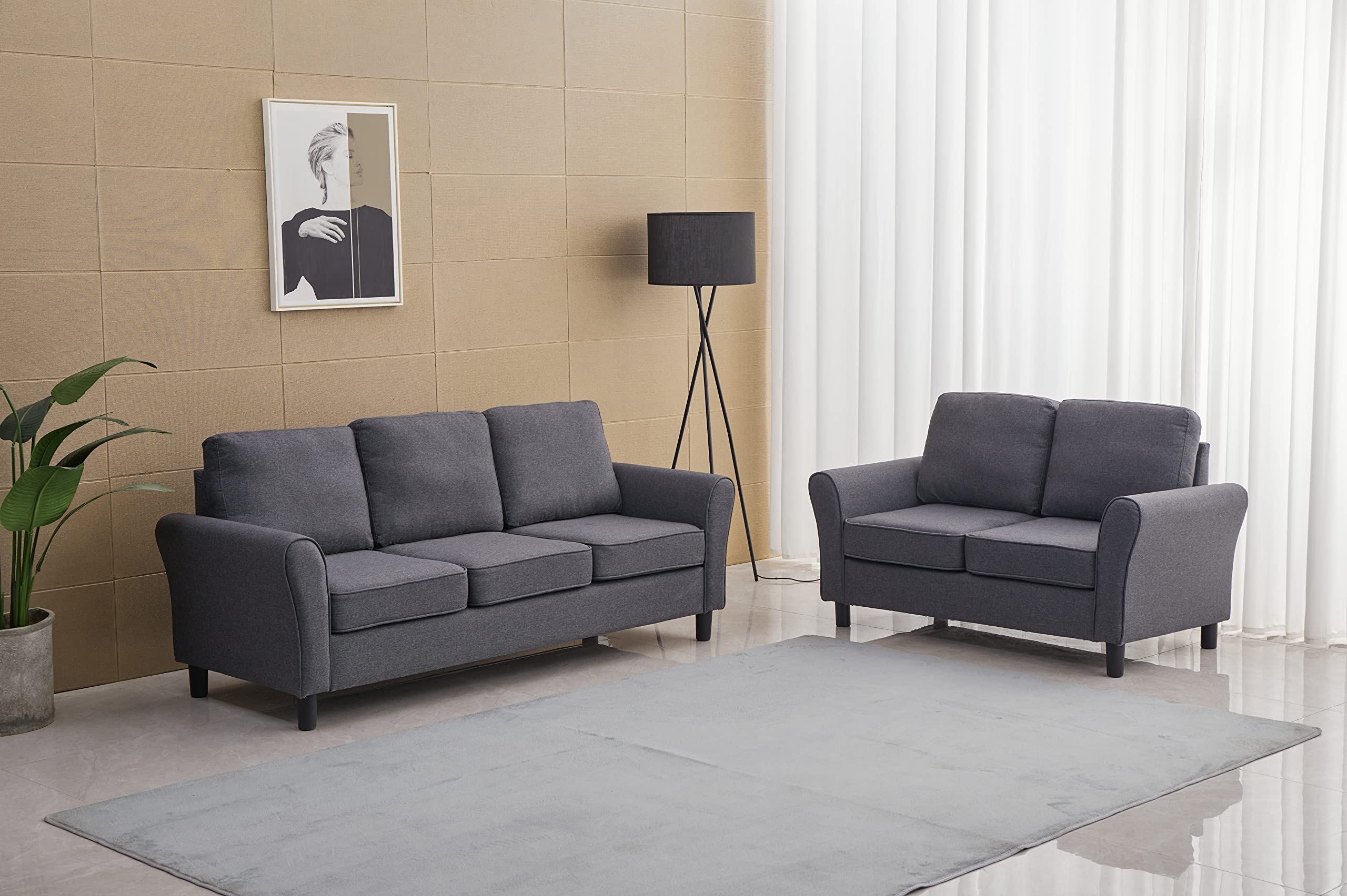 Modern Linen Loveseat Sofa - Comfortable Small Couch for Living Room, Office & Bedroom - Grey Fabric Upholstery | Perfect for Apartments, Reading Nooks & Cozy Spaces
