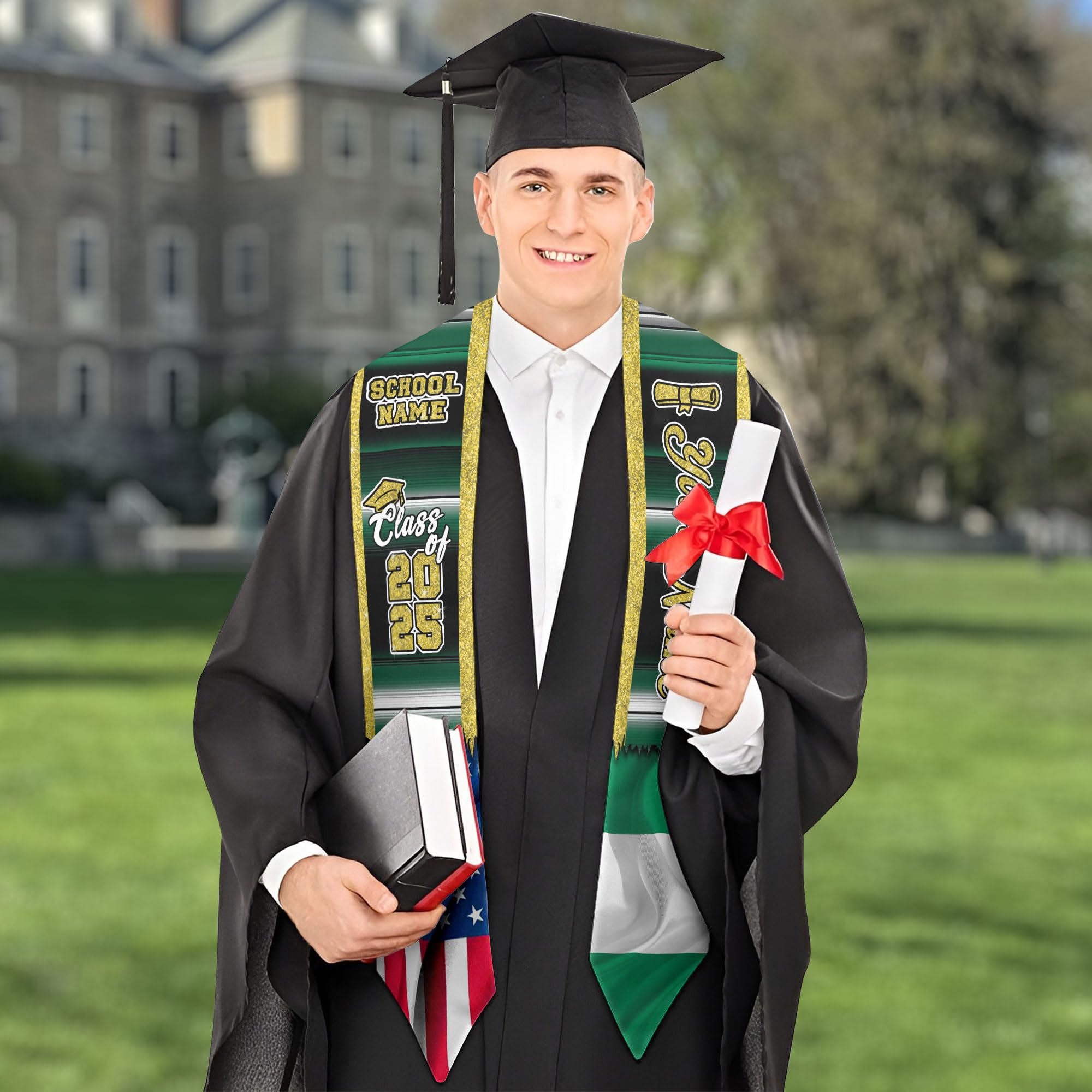Custom Nigerian American Flag Graduation Sash 2025 - Nigeria Graduation Stole for Ceremonies & Celebrations - Perfect for Graduation Day, Cultural Events & Pride Celebrations