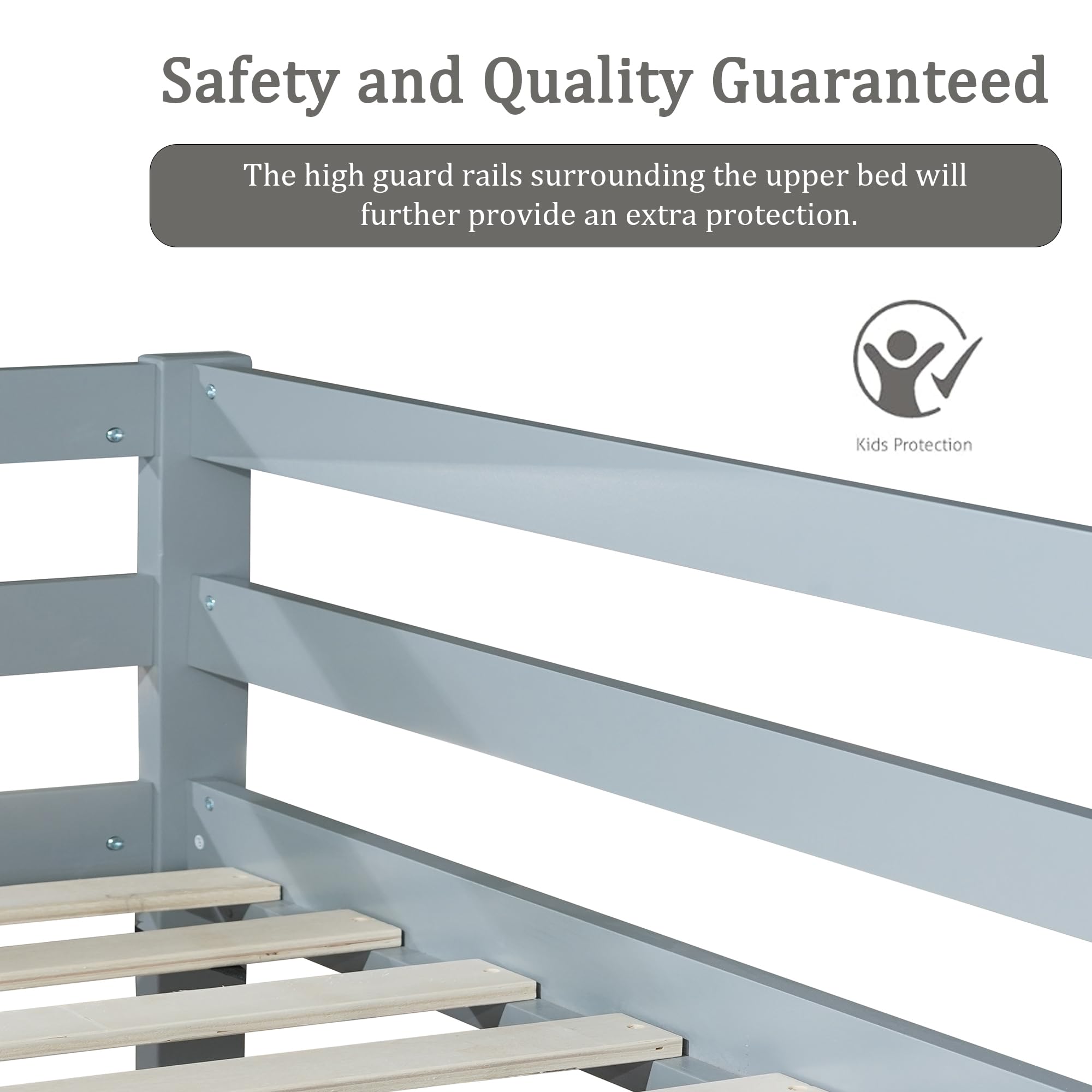 Twin Over Twin Low Bunk Bed with Safety Guardrail & Ladder - Space-Saving Kids Bedroom Furniture for Small Rooms - Easy Assembly, Sturdy Design for Children's Bedroom or Guest Room