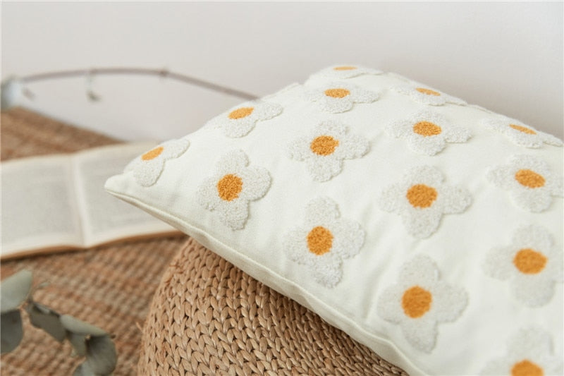 Daisy Embroidered Lumbar Pillow Cover - Bohemian Home Decor for Sofa, Bed & Couch - Perfect for Living Room, Bedroom & Nursery