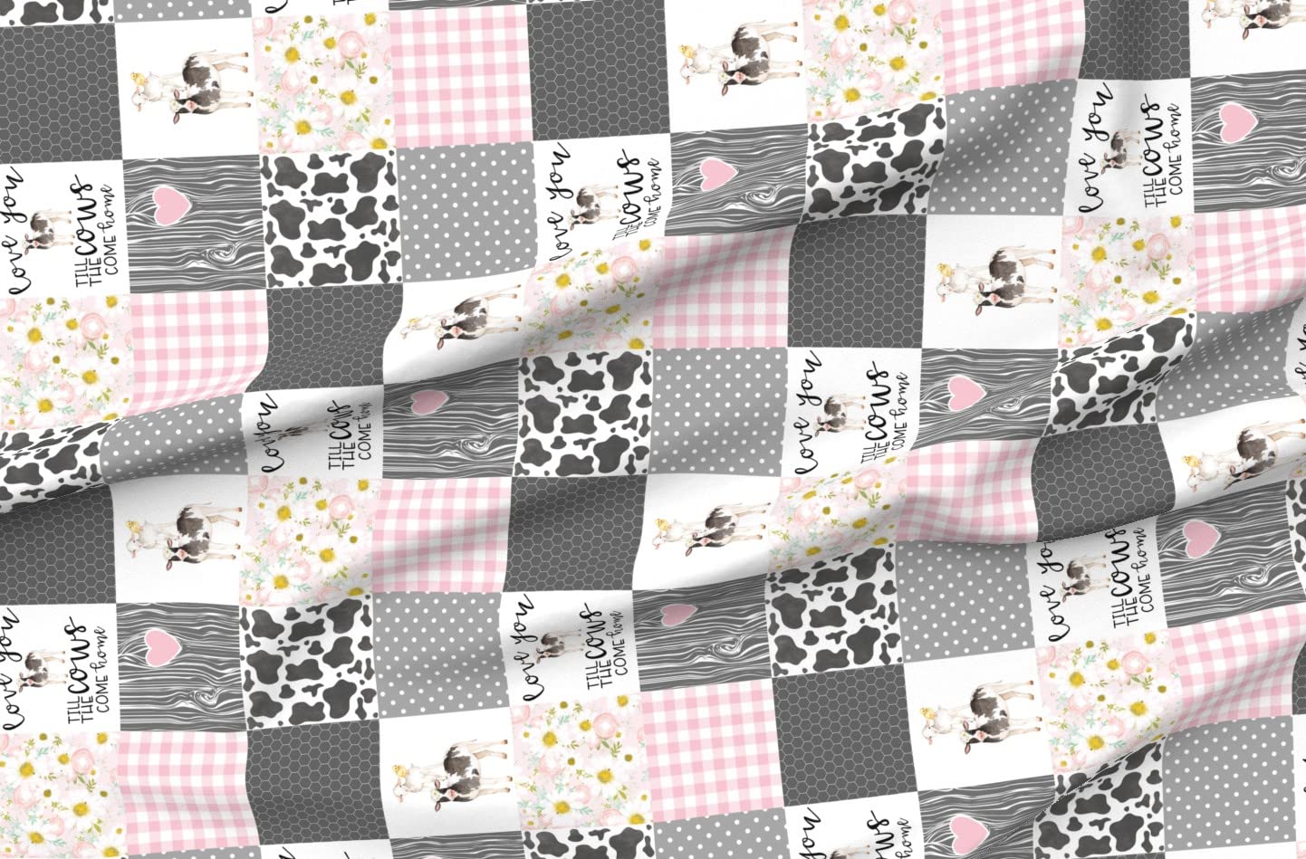 Farm Life Cow Spots & Daisies Printed Denim Fabric by The Yard - Cheater Quilt, Baby Girl Clothing, Home Decor & Upholstery | Perfect for DIY Quilting, Nursery Decor & Farmhouse Style Projects